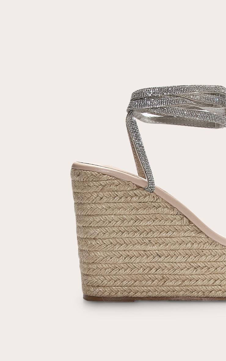 Silver Pu Round Toe Diamante Strappy Heeled Wedges Product Image