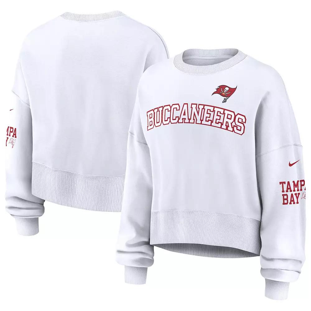 Women's Nike White Tampa Bay Buccaneers Oversized Long Sleeve Cropped Sweatshirt, Size: XL Product Image