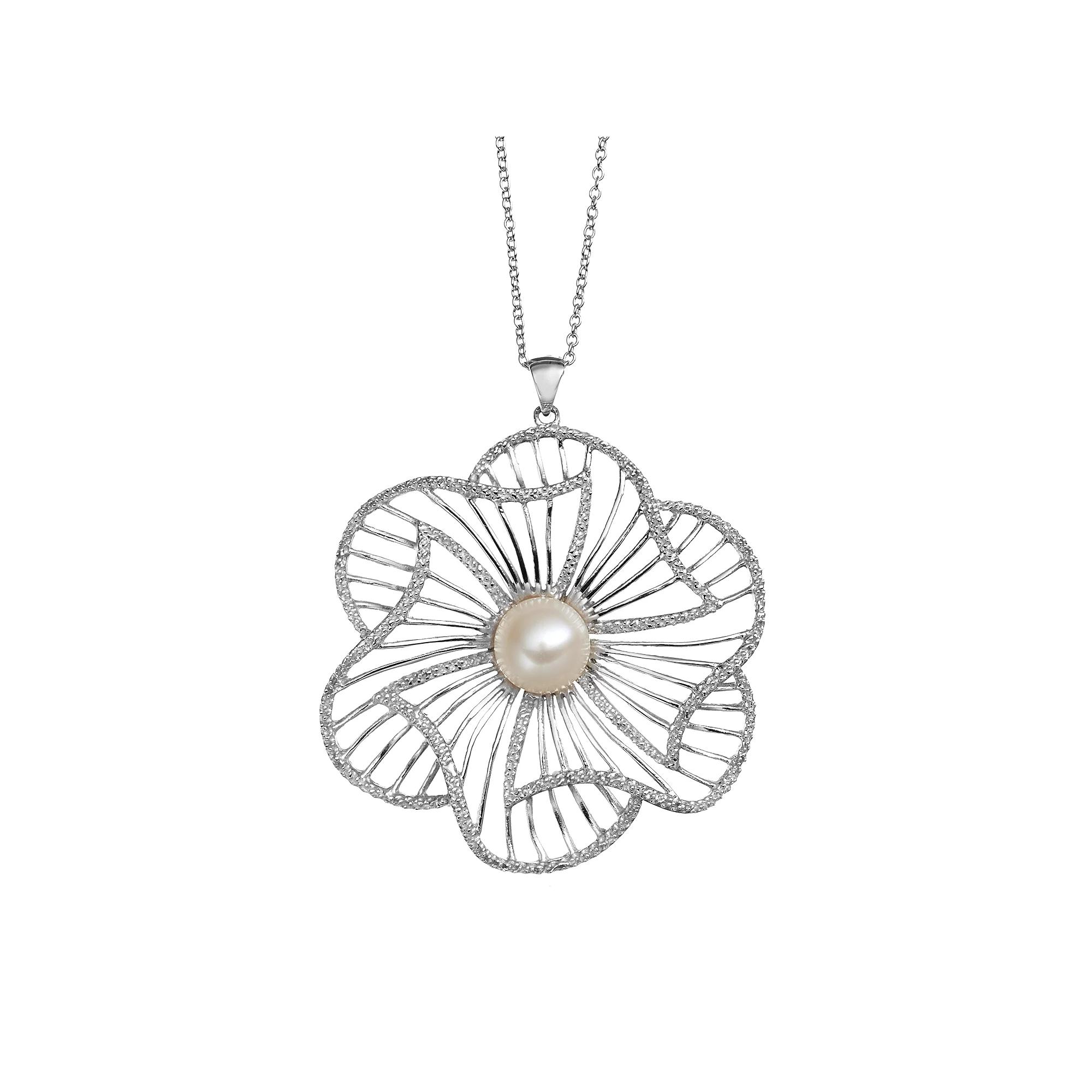 Freshwater Cultured Pearl Sterling Silver Flower Pendant Necklace, Women's, Size: 18", White Product Image