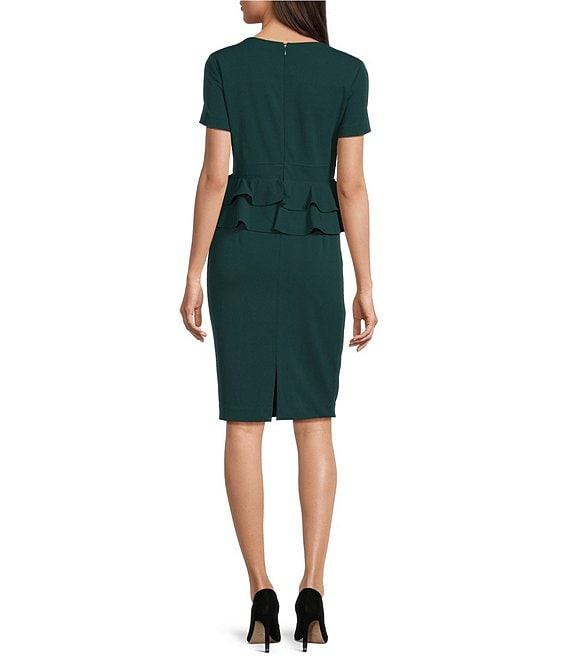 Calvin Klein Scuba Crepe Double Ruffle Waist Short Sleeve Sheath Dress Product Image