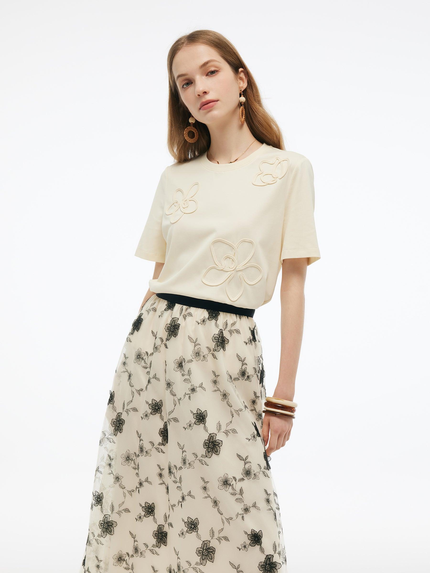 Floral Embellished Women Knit T-Shirt Product Image