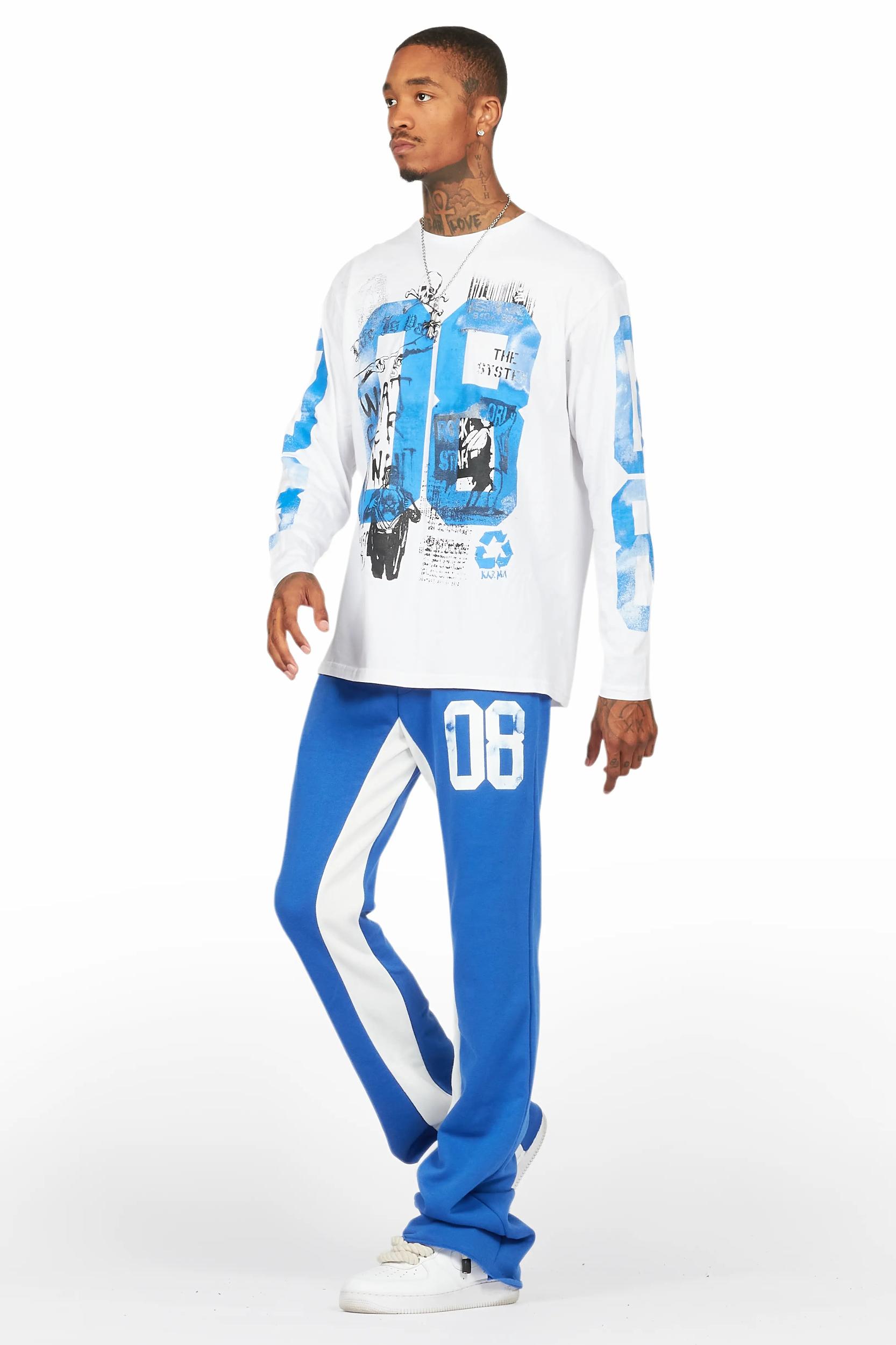 Grill White/Royal Long Sleeve T-Shirt/Baggy Pant Set Male Product Image