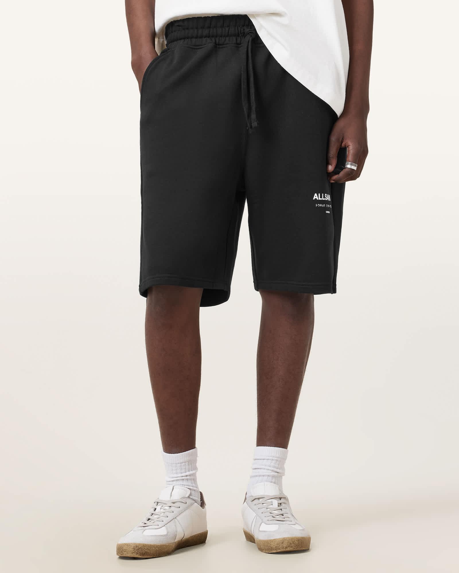Underground Relaxed Fit Sweat Shorts Jet Black | ALLSAINTS US Product Image