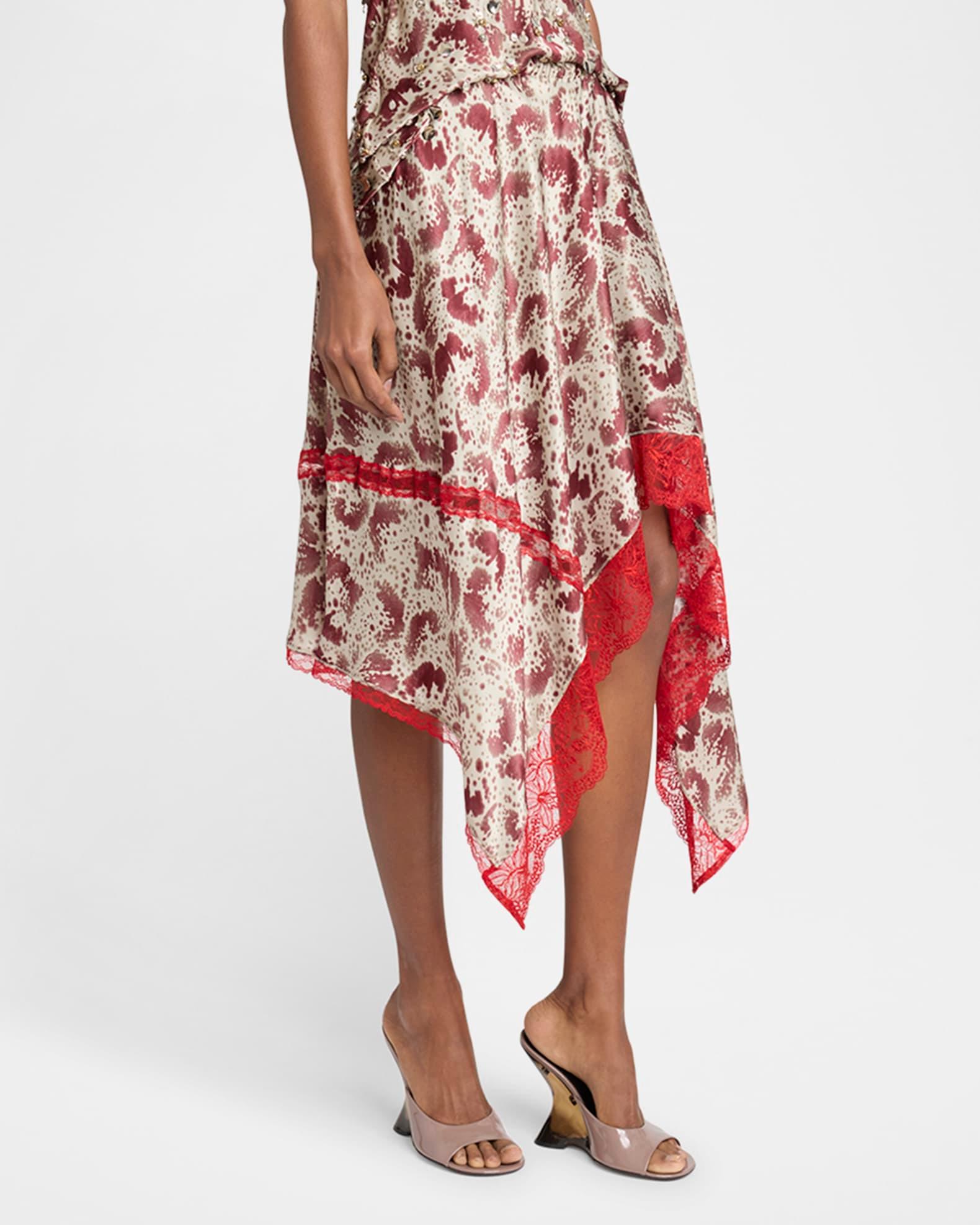 Shake Printed Lace-Trim Handkerchief Silk Skirt Product Image