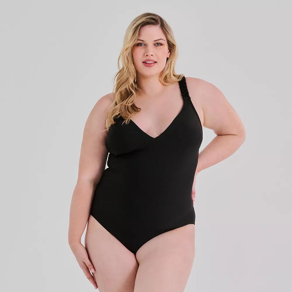 Plus Size Freshwater Macrame Strap One-Piece Swimsuit, Women's, Size: 3XL, Black Product Image
