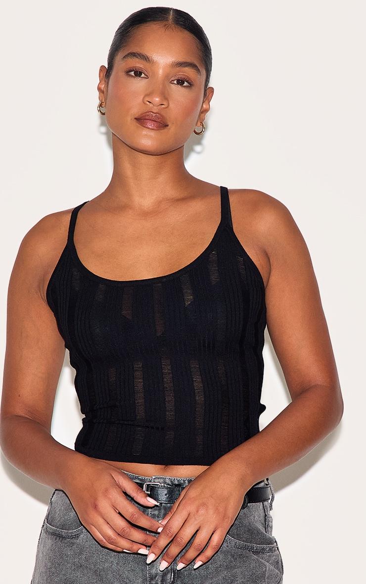 Black Ladder Knit Cami Top Product Image