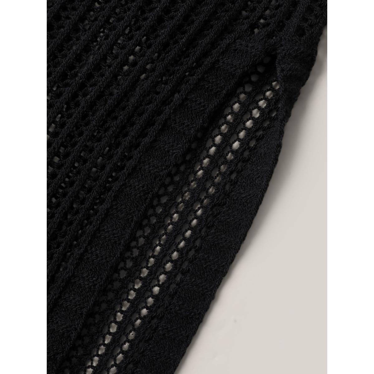 Plus Size Crochet Flower Backless Slit Swim Cover-Up Women's Swimwear Black Beach Loose Curve Swim Cover Ups BloomChic 14-16/1X Product Image