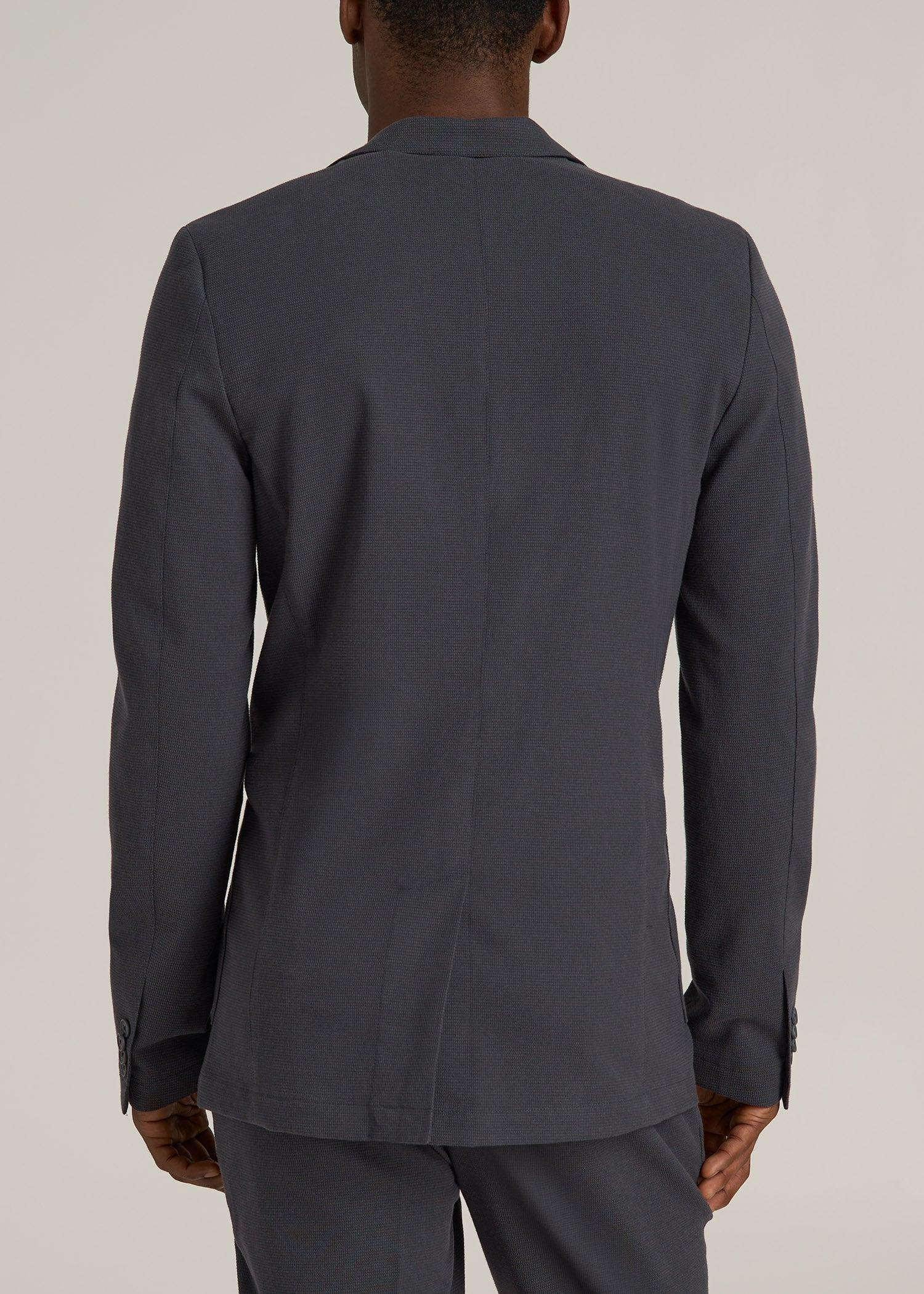 Textured Garment Washed Stretch Cotton Blazer for Tall Men in Iron Grey Male Product Image