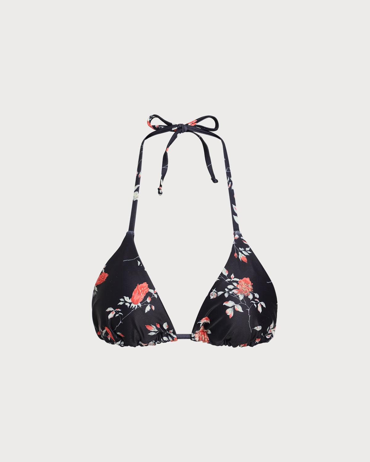 Black Floral Triangle Bikini Set Product Image