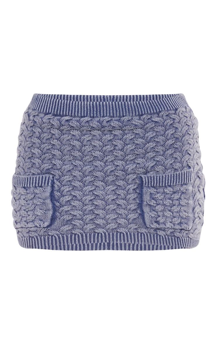 Petite Blue Cable Knit Pocket Mini Skirt Product Image