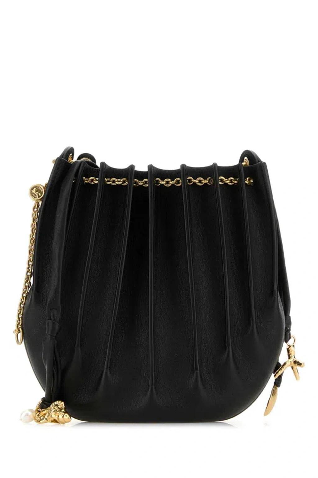 CHLOÉ Sea Treasures Embellished Pleated Leather Shoulder Bag In Black Product Image