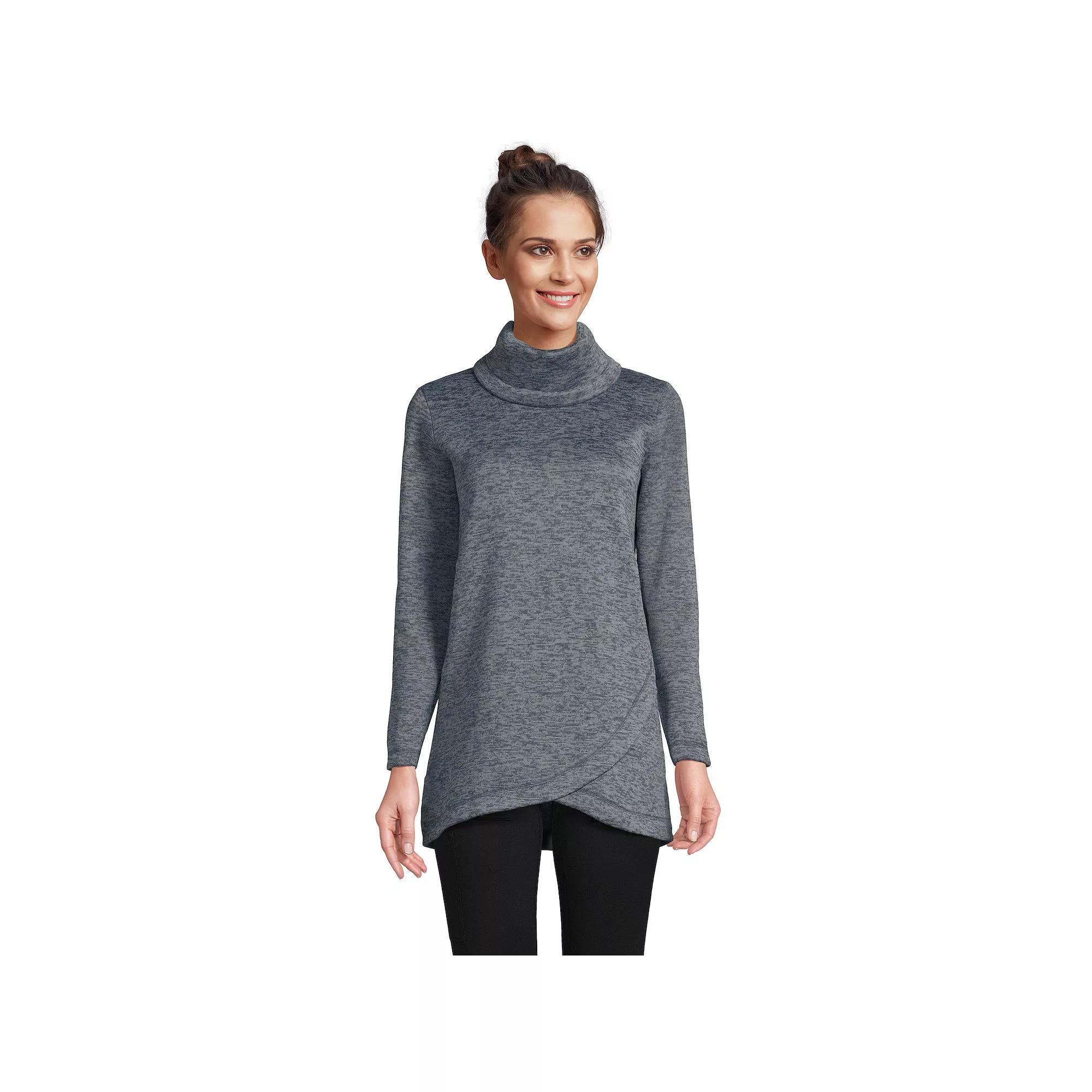 Women's Lands' End Cowlneck Fleece Tunic Sweater, Size: Large, Grey Heather Product Image