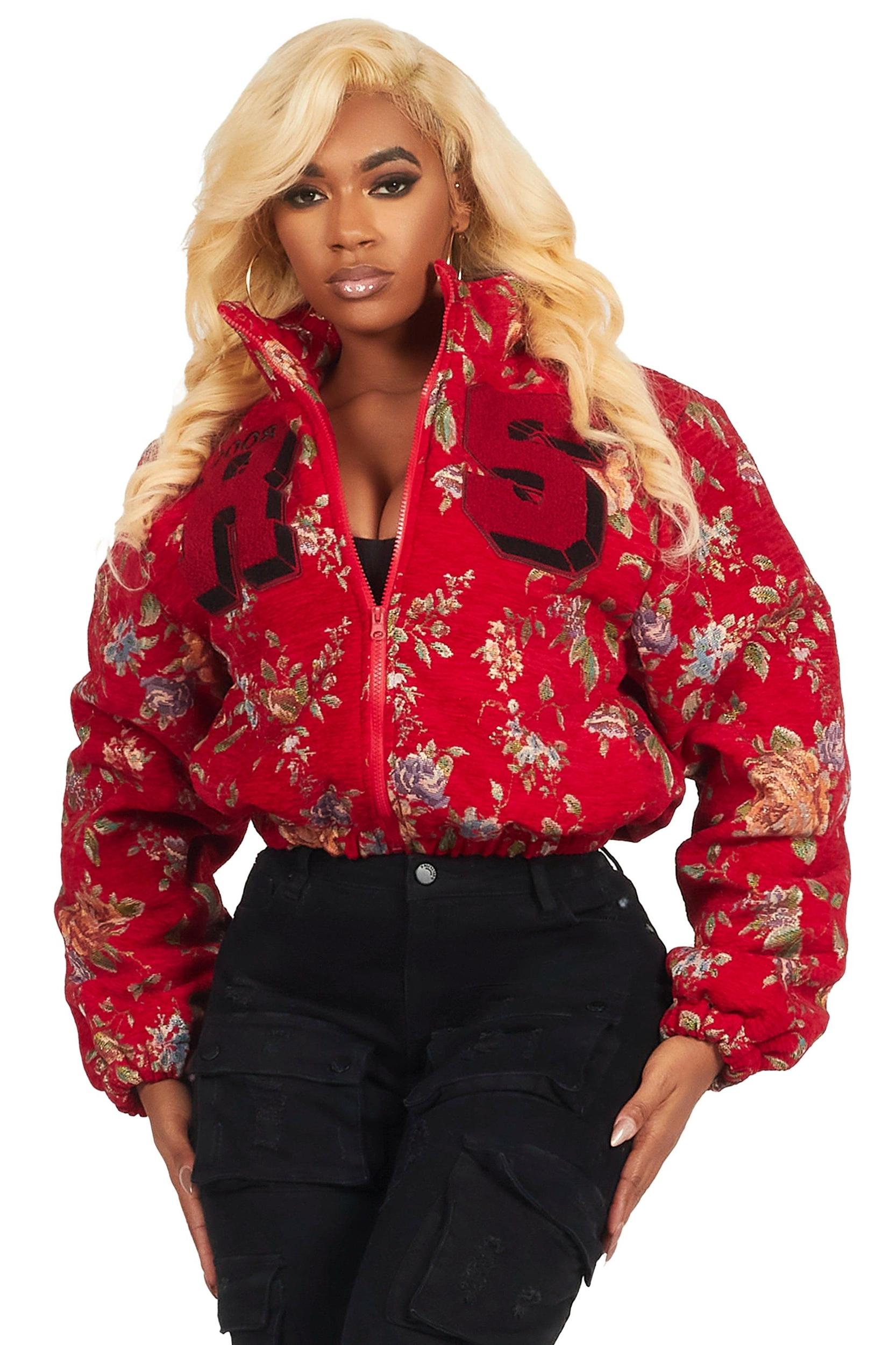 Marionna Red Tapestry Puffer Jacket Female Product Image