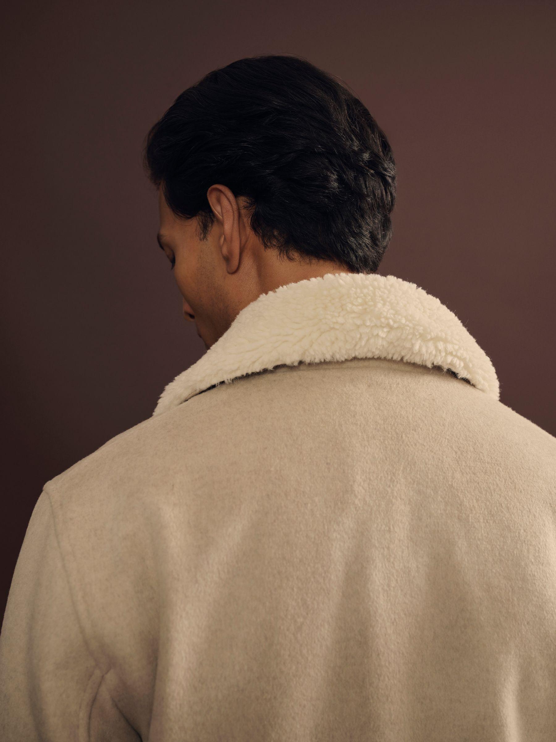 Wool Blend and Faux Shearling Jacket in Stone Melange Product Image