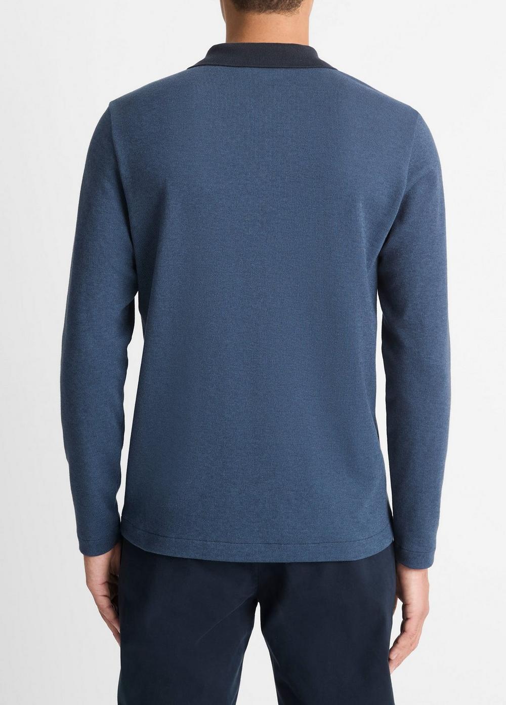 Bicolor Rib Cotton-Blend Johnny-Collar Shirt Product Image