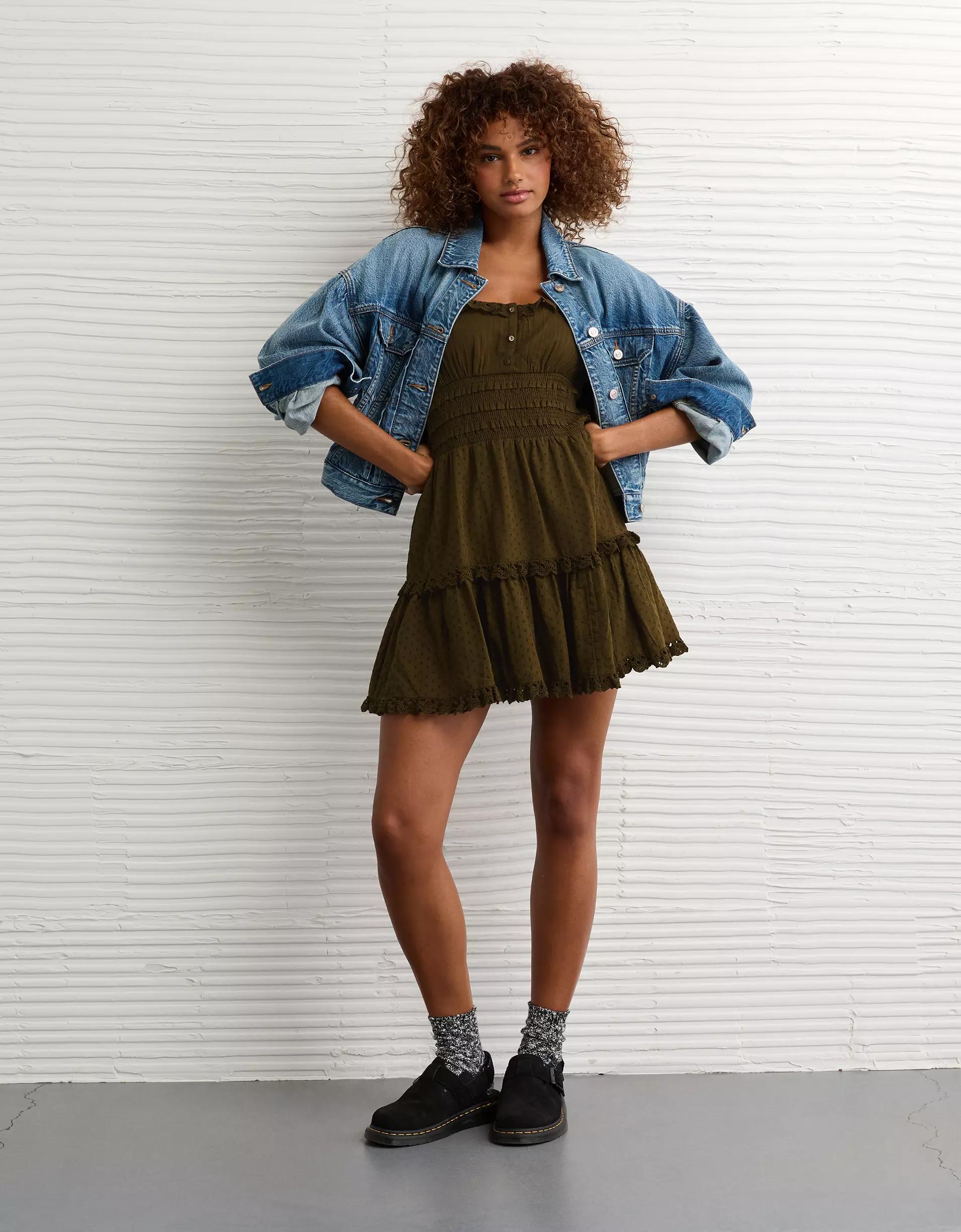 AE Puff Sleeve Smocked Tiered Mini Dress Product Image