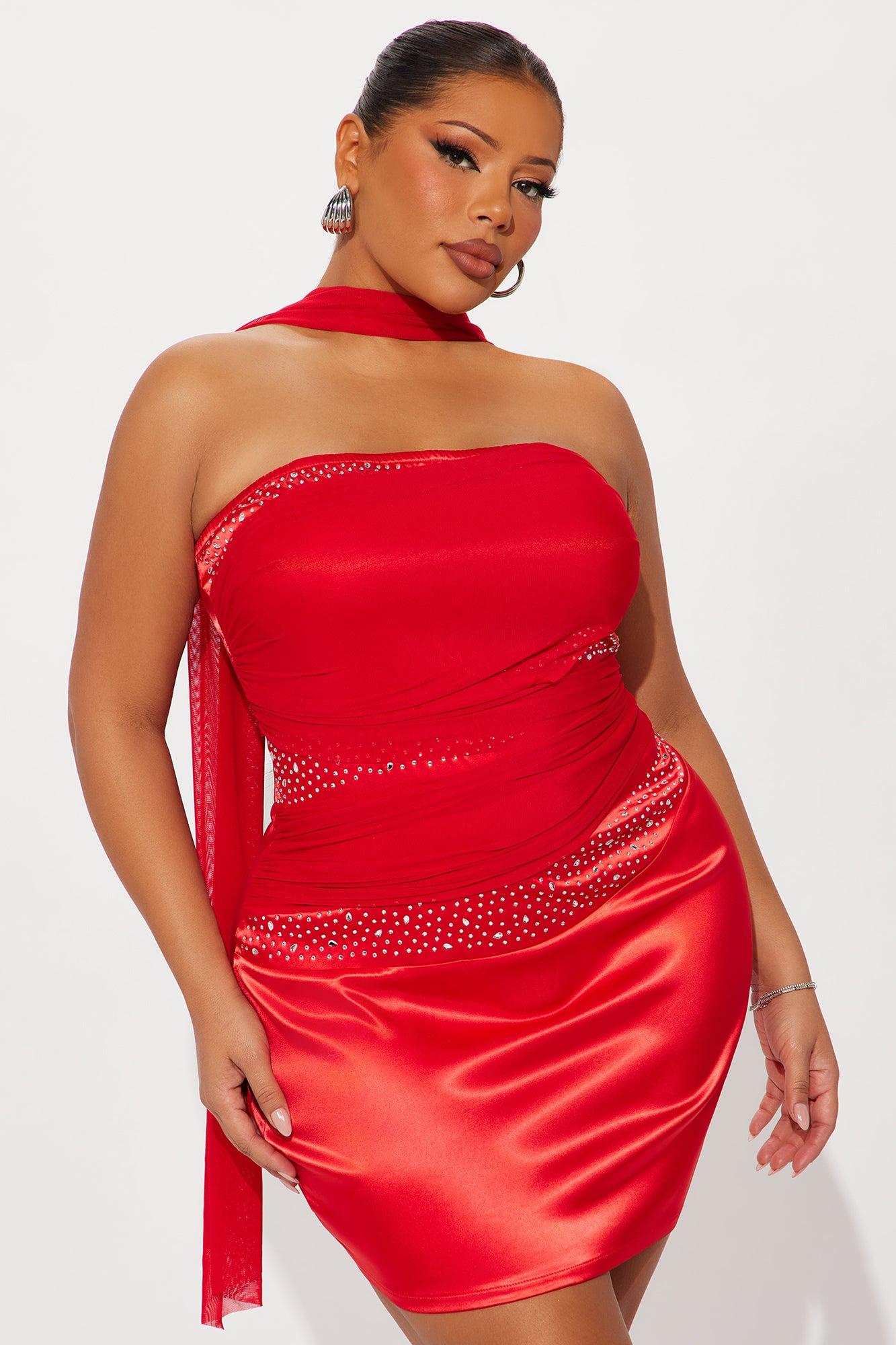 Mariella Rhinestone Scarf Mini Dress - Red Female Product Image