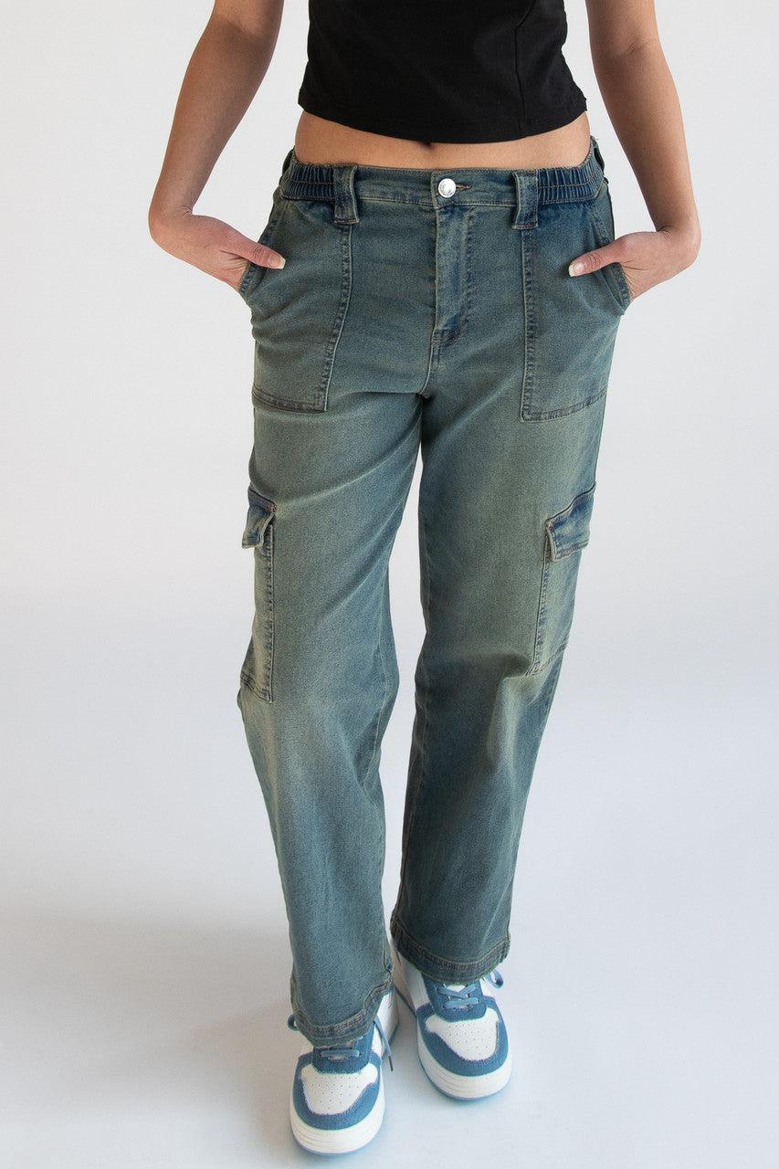 Grunge Wash Cargo Skater Jeans Product Image