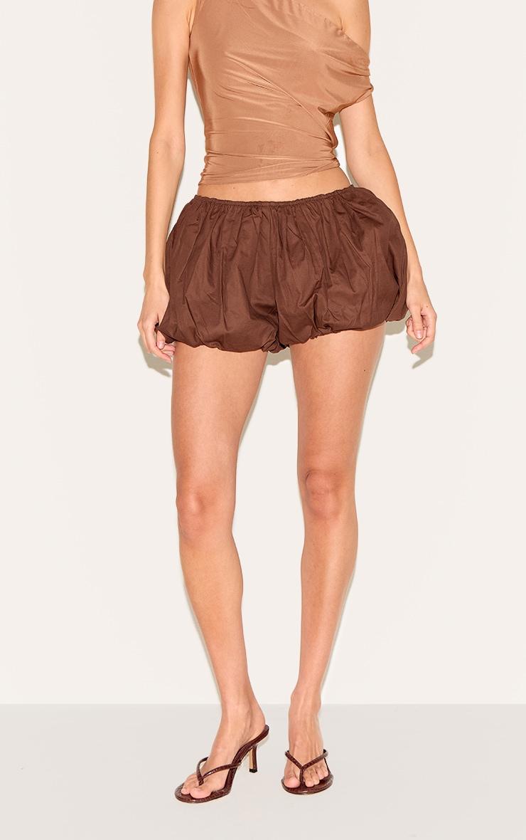 Dark Chocolate Cotton Low Rise Puffball Mini Shorts Product Image