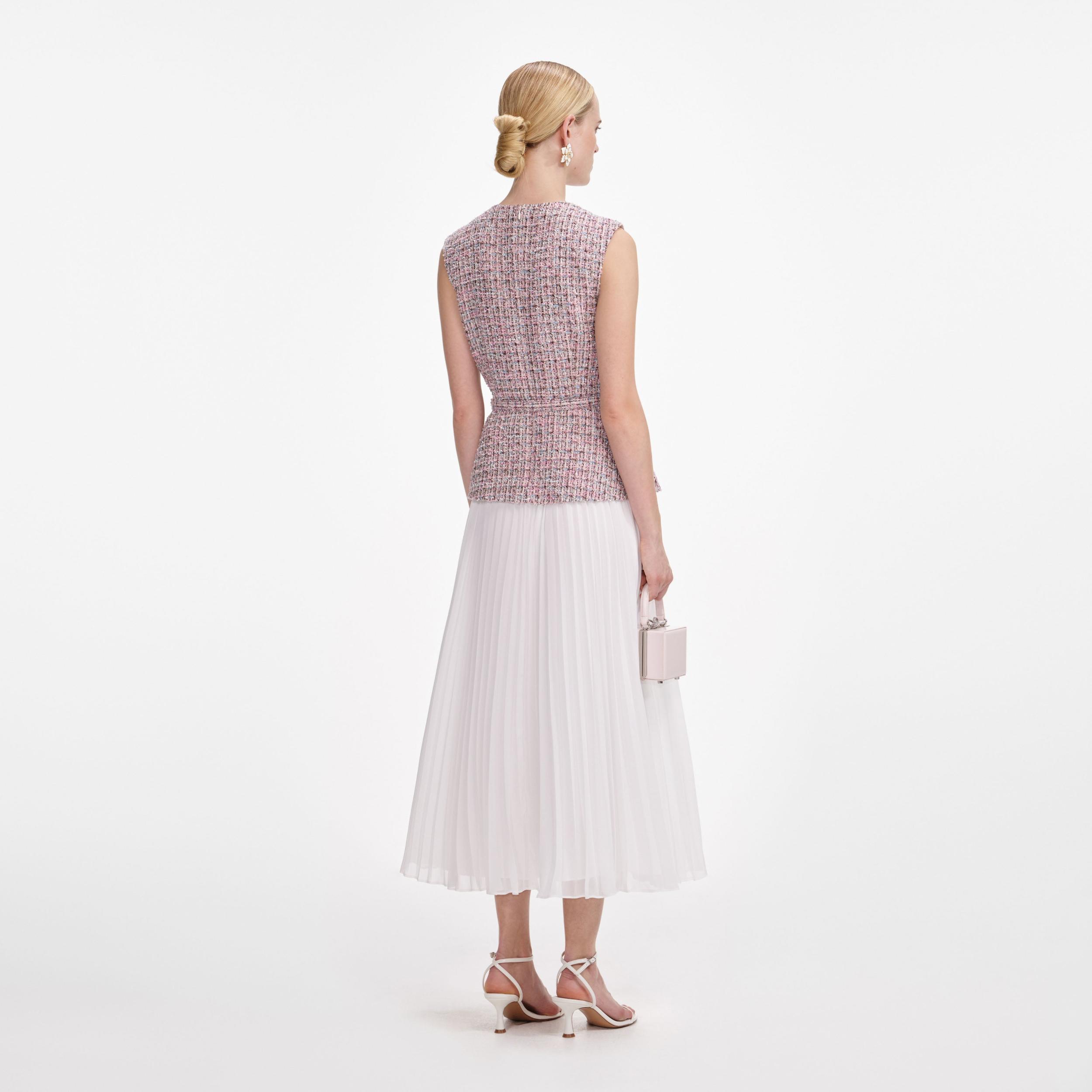 Pink Boucle Chiffon Midi Dress Product Image