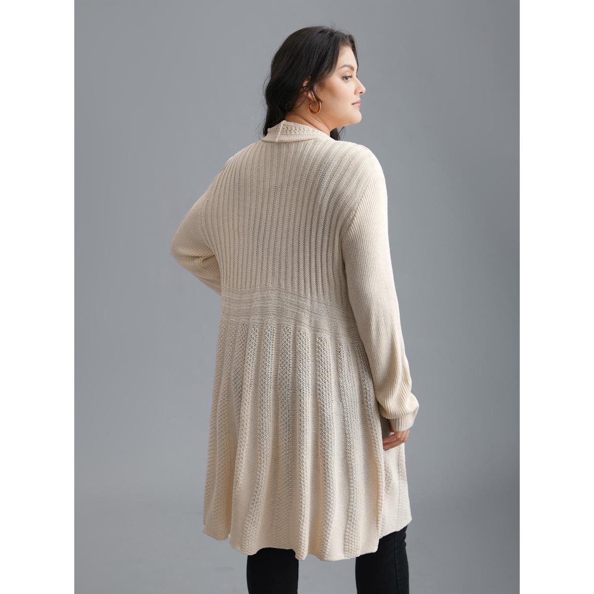 Plus Size Plain Textured Kimono Collar Cardigan Apricot Women Timeless Loose Long Sleeve Elegant Cardigans BloomChic 28/5X Product Image