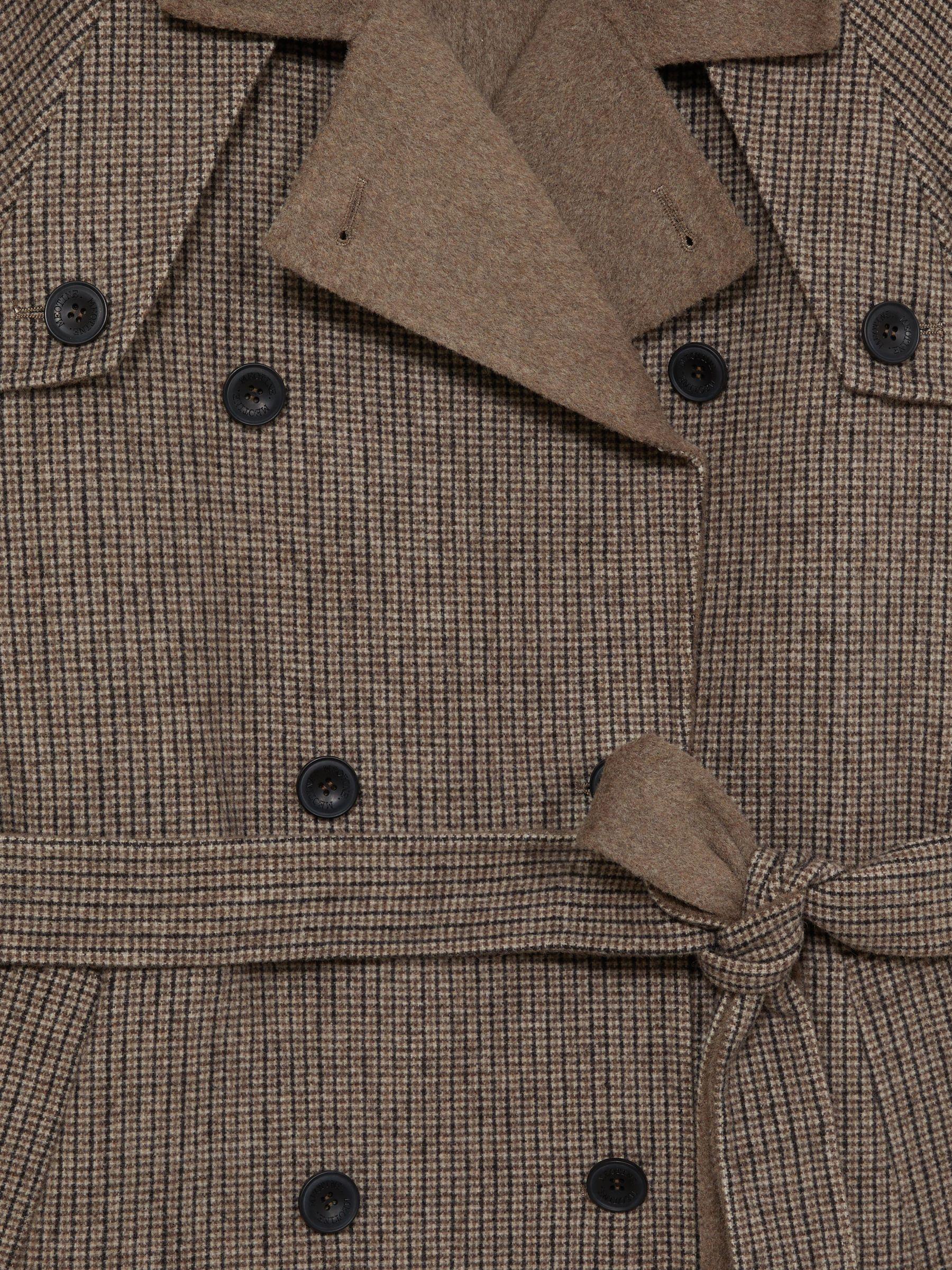 Meotine Beige Check Wool-Blend Houndstooth-Check Trench Coat in Beige Check Product Image