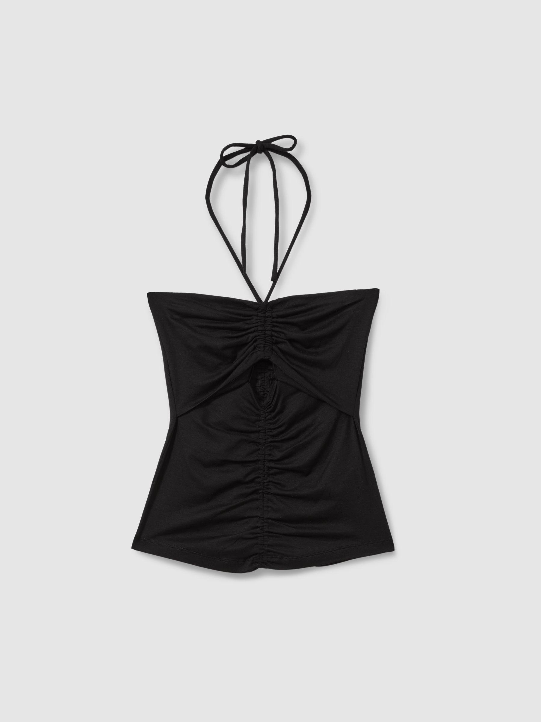 Ruched Halterneck Top in Black Product Image