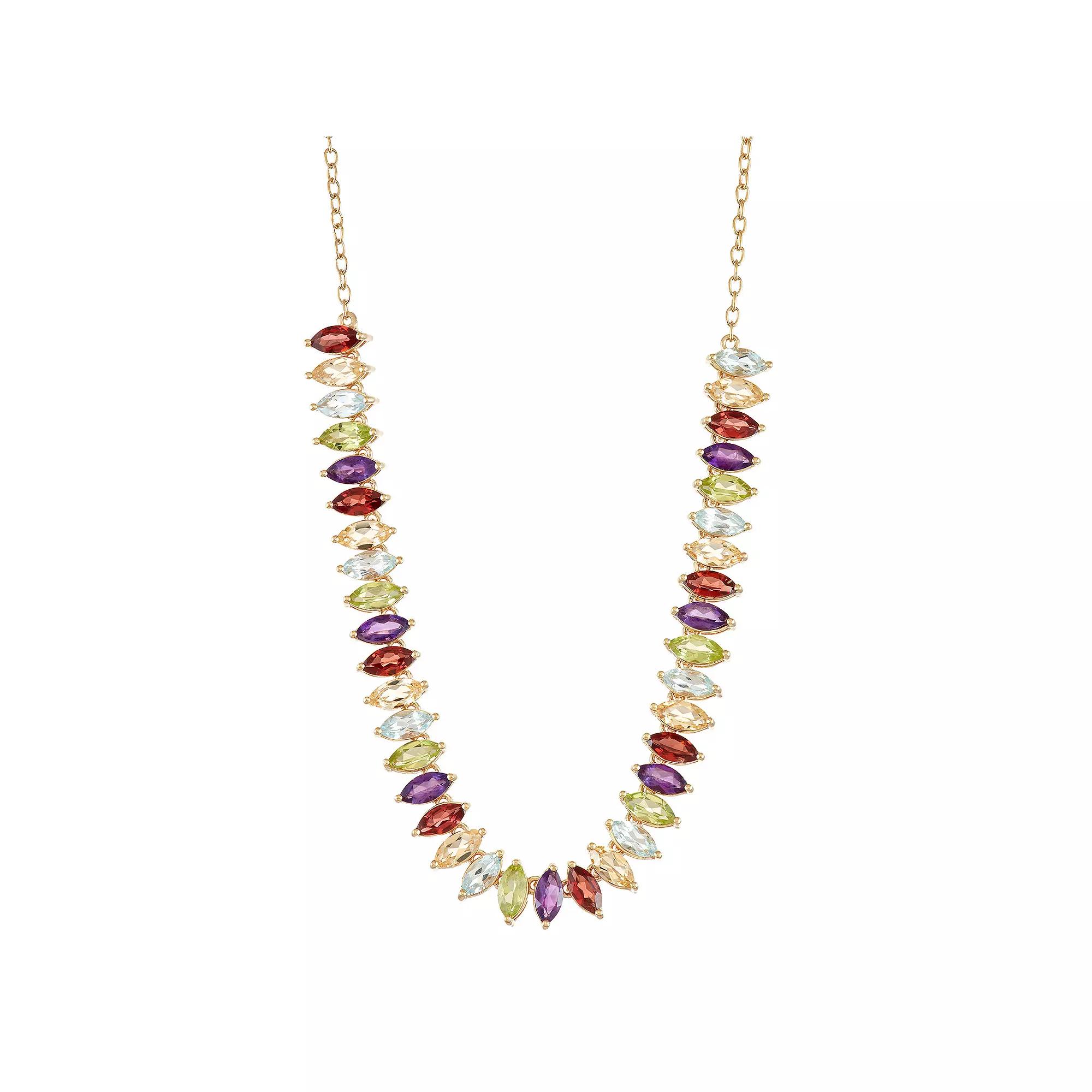 18k Gold Over Silver Multi Gemstone Marquis Necklace, Women's, Size: 17", Gold Tone Product Image