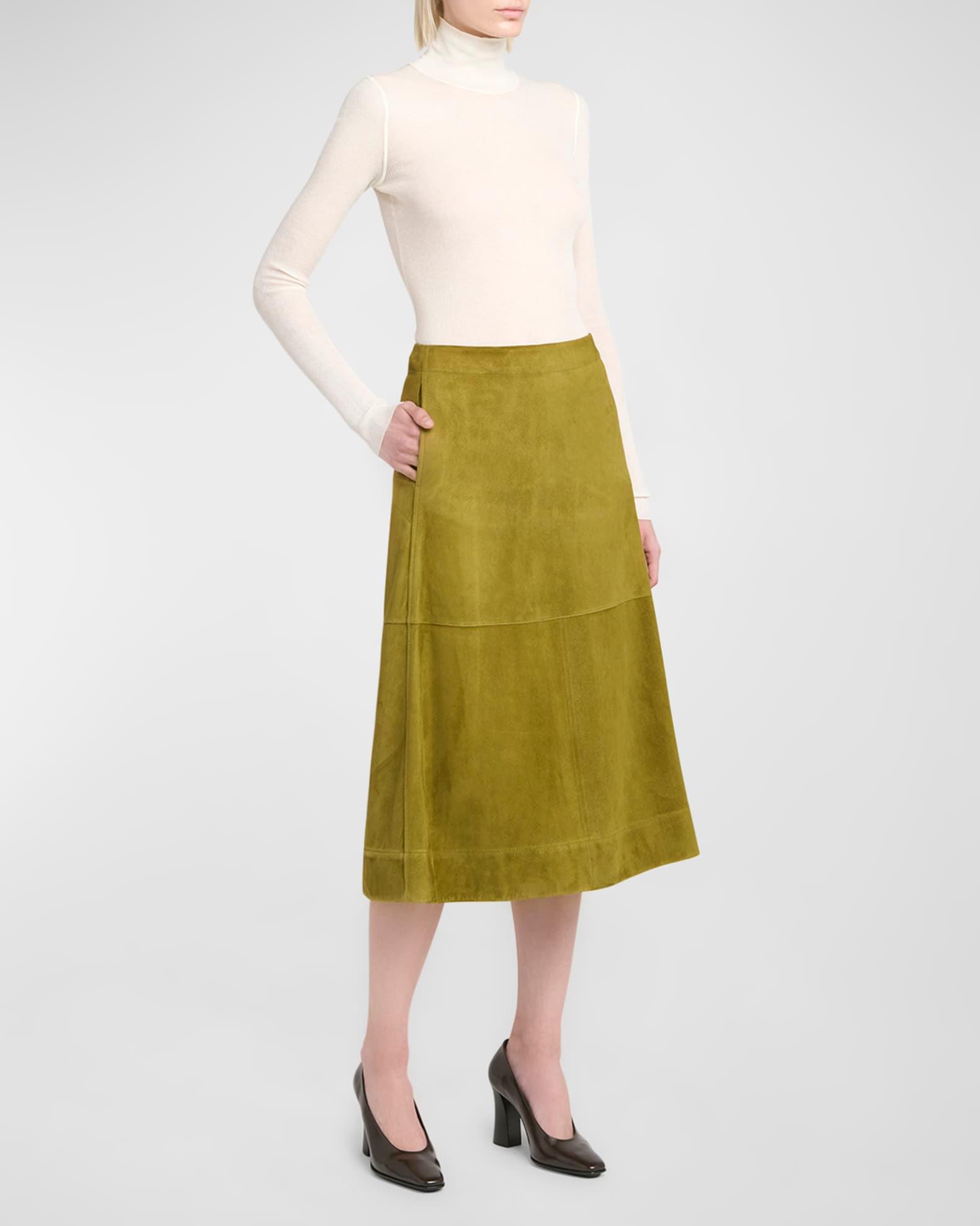 Paneled Suede Knee-Length Skirt Product Image