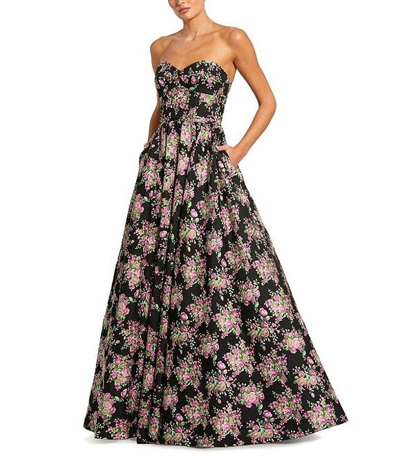 Mac Duggal Brocade Floral Print Strapless Sweetheart Neck Sleeveless A-Line Gown Product Image
