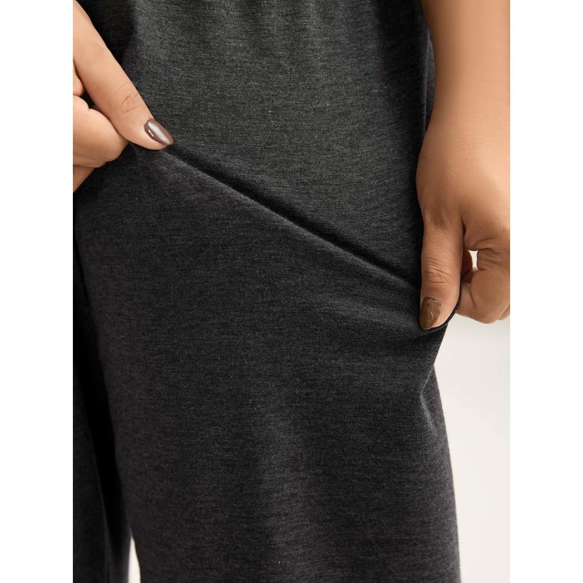 Plus Size Mixed Color Wide Waistband Pants Women DimGray Casual Wide Leg Mid Rise Everyday Pants BloomChic 18-20/2X Product Image