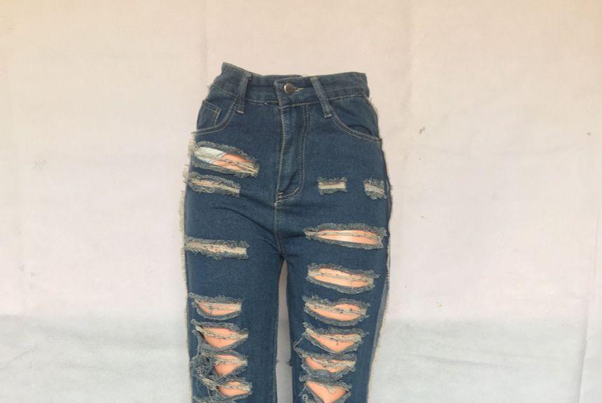 High Waist Washed Ripped Wide Leg Jeans Product Image