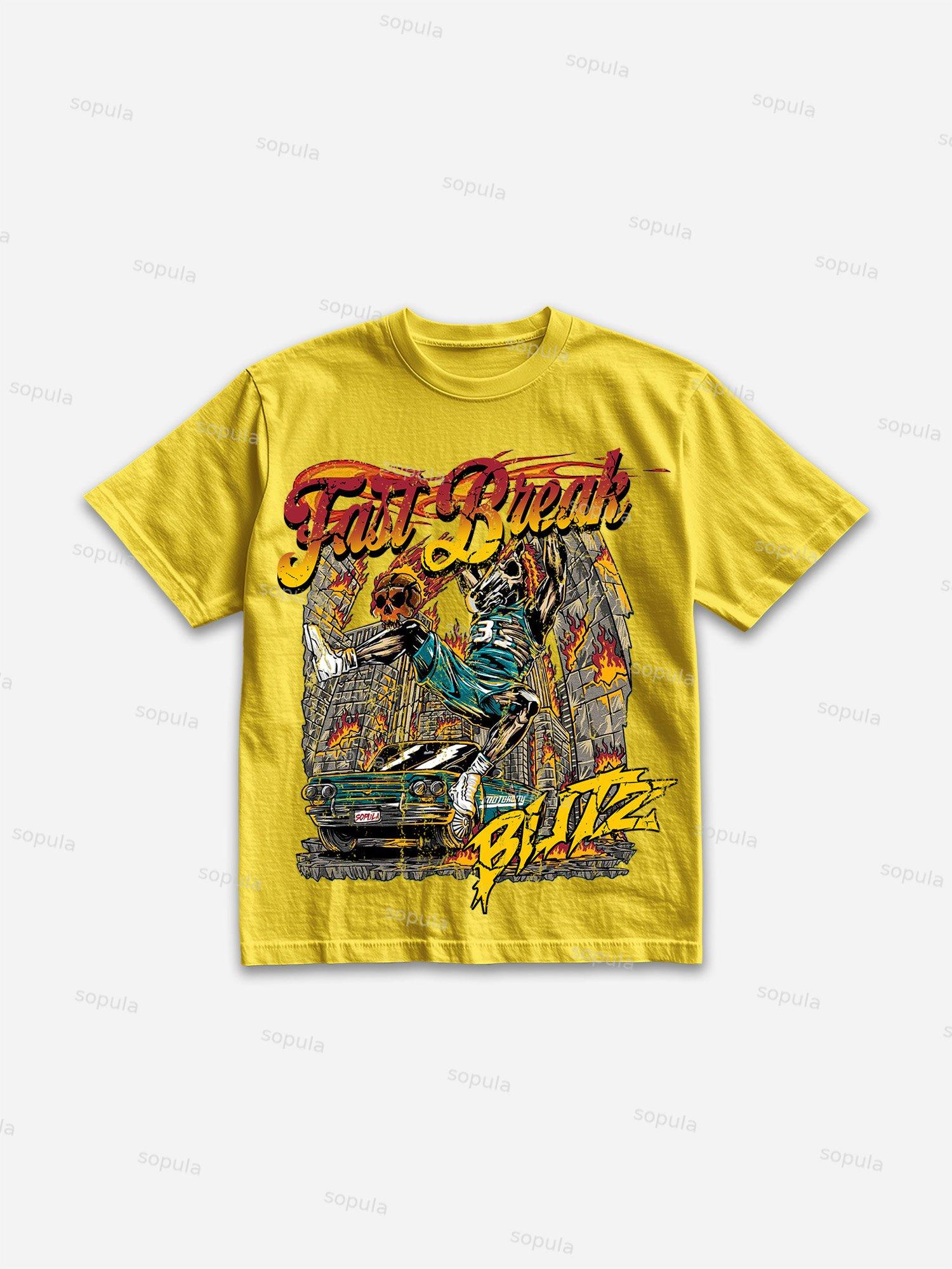 Racing Basketball Fast Break Print Cotton T-shirt Product Image