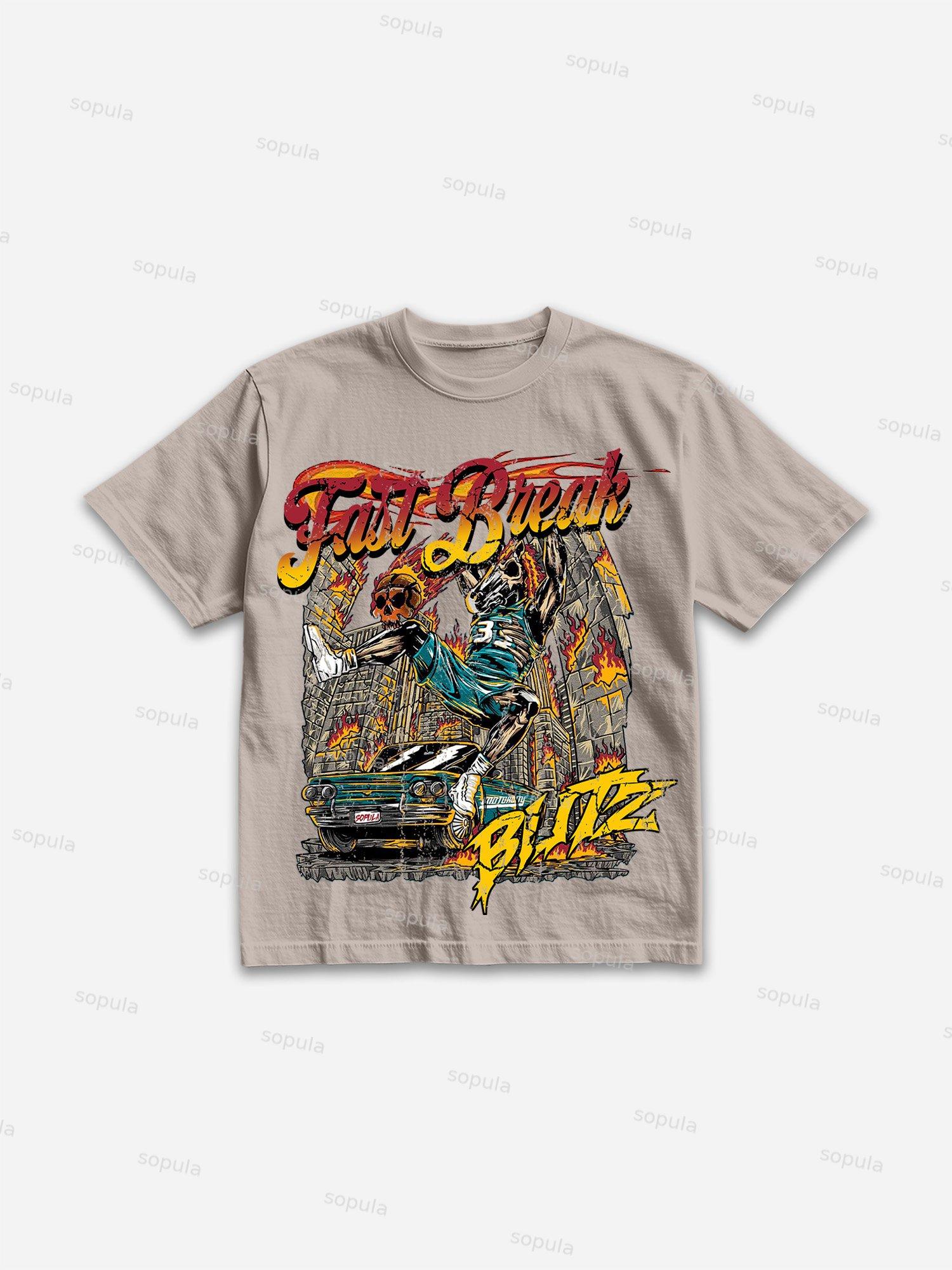 Racing Basketball Fast Break Print Cotton T-shirt Product Image