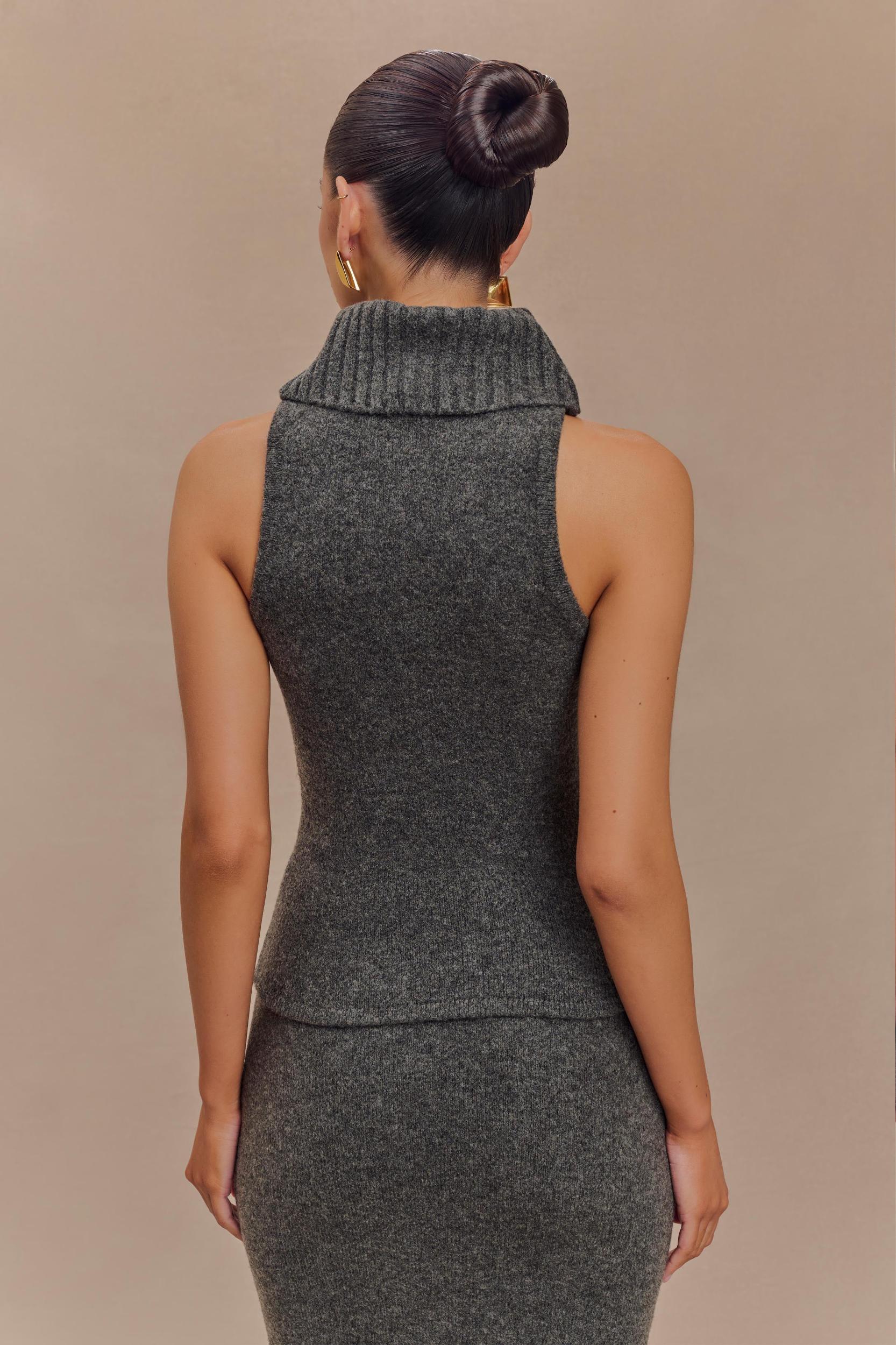 Elise Roll Neck Knit Top - Charcoal Marle Product Image