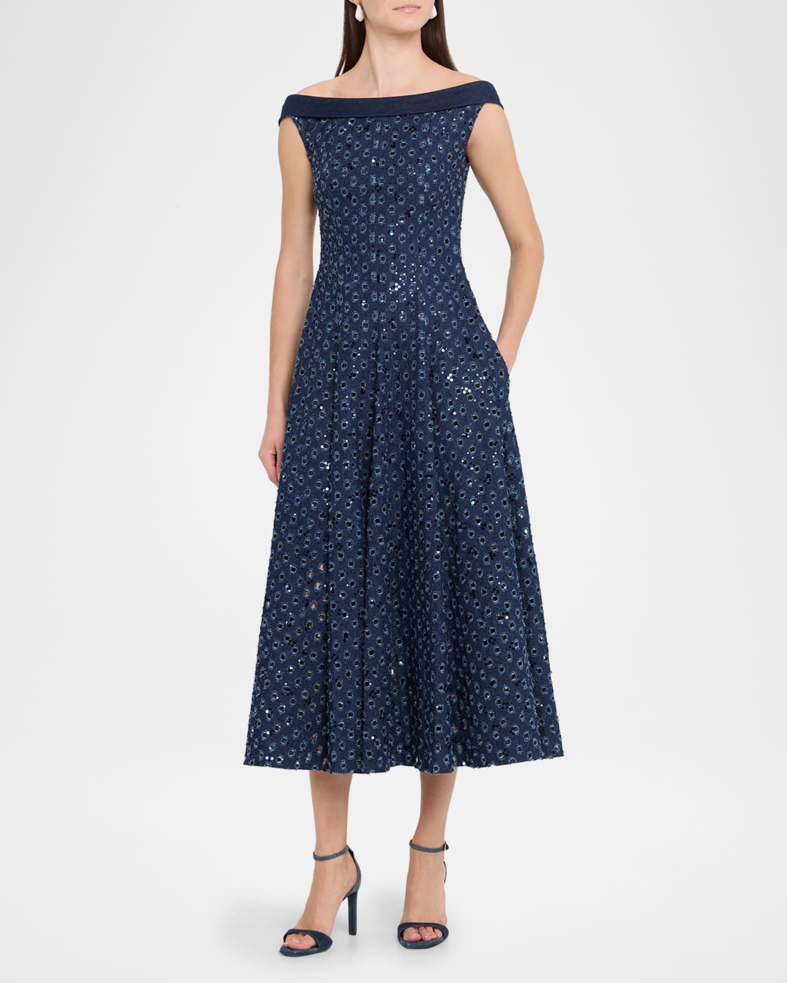 Sequin Denim Fit & Flare Midi Dress Product Image