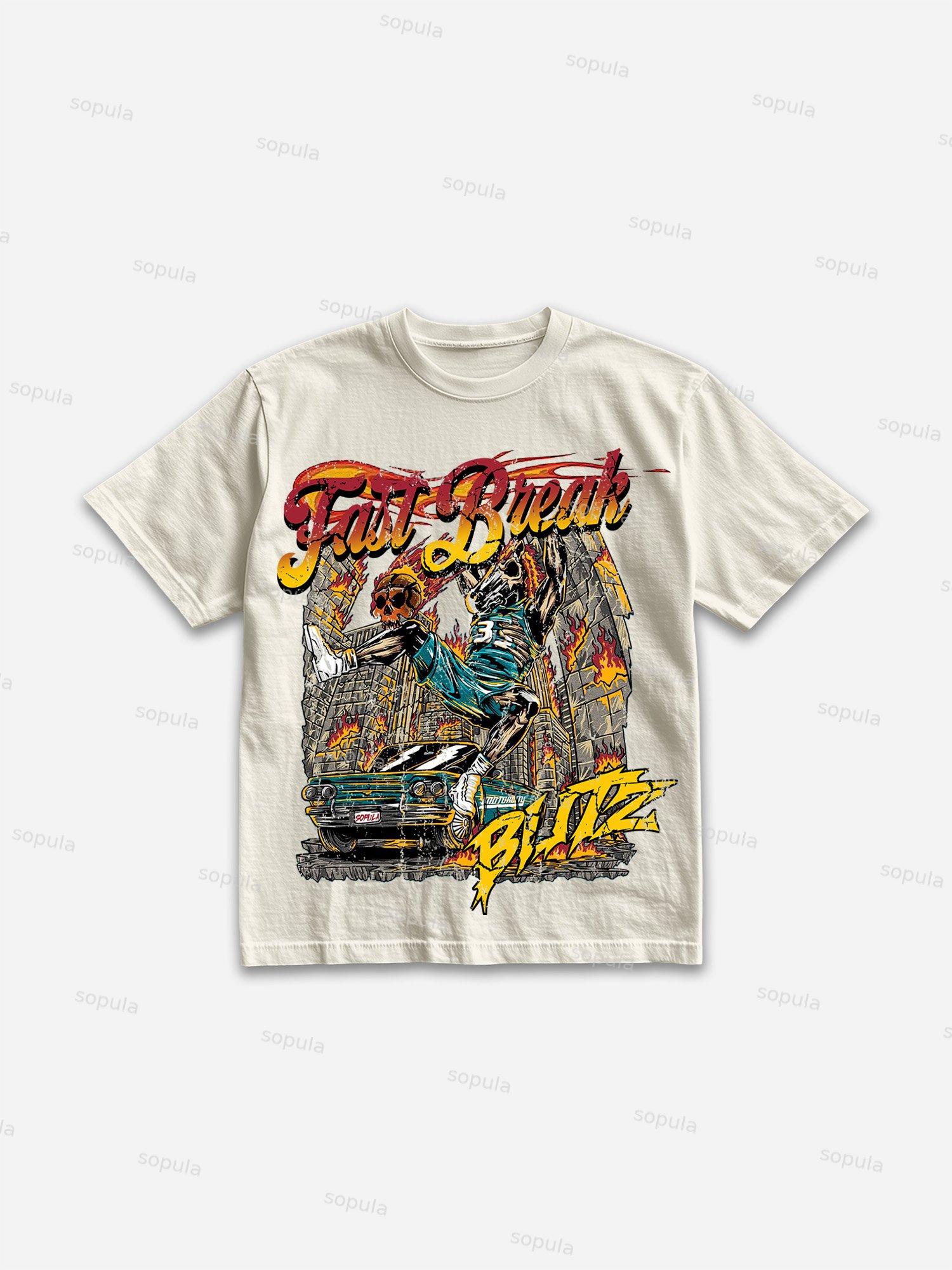 Racing Basketball Fast Break Print Cotton T-shirt Product Image