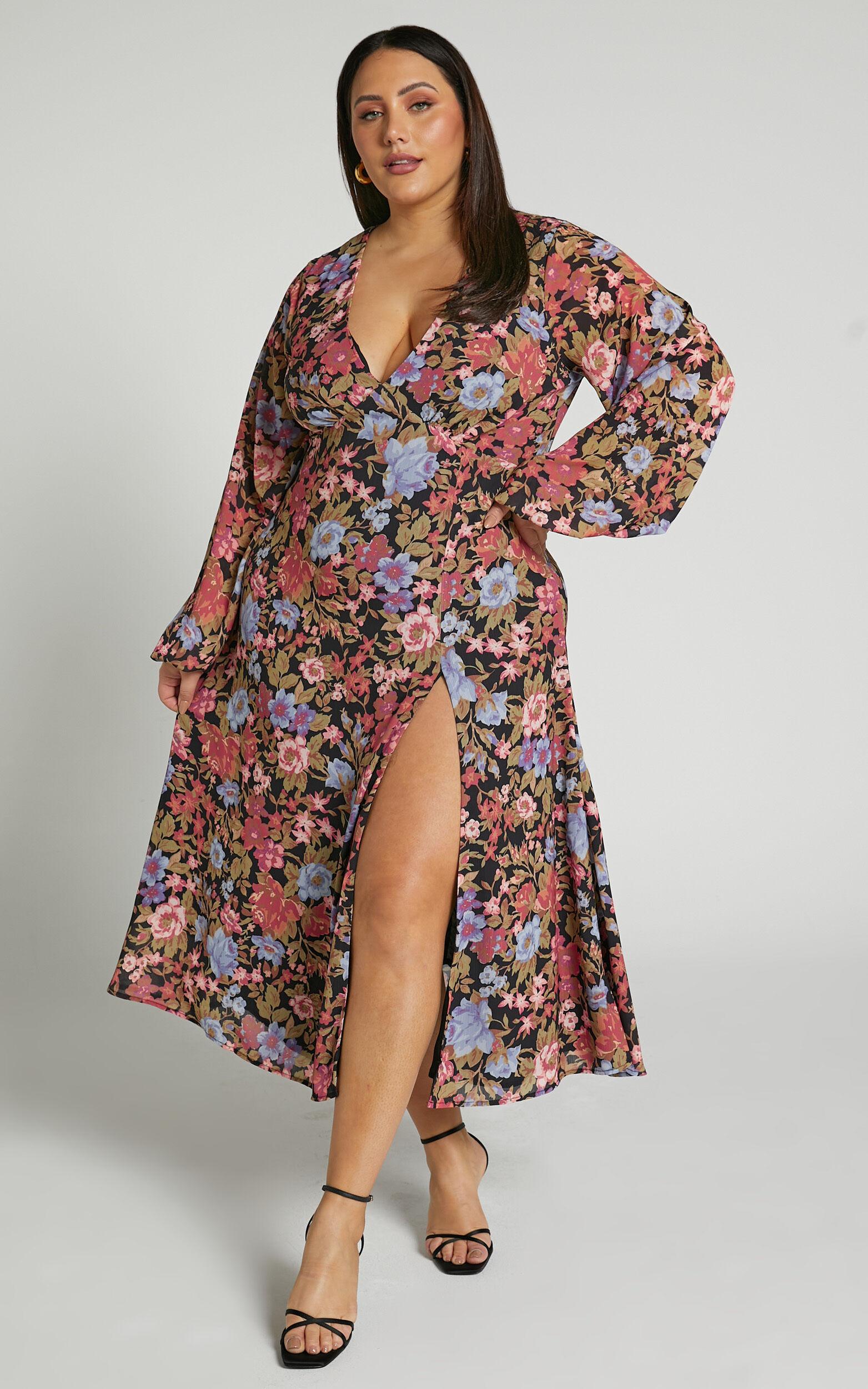 Henny Midi Dress - Long Sleeve Split Dress in Dusk Floral Product Image