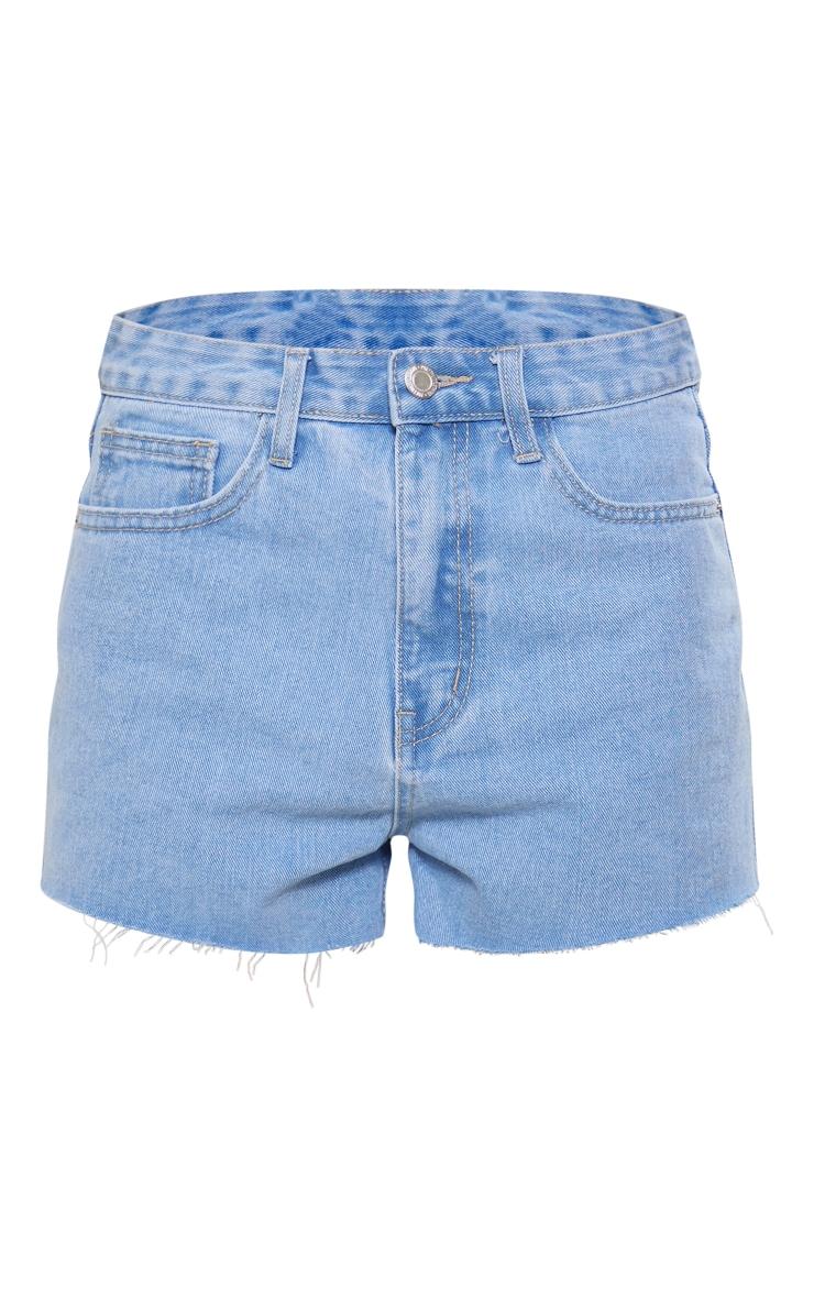Light Blue Wash Denim Raw Hem Hot Pants Product Image