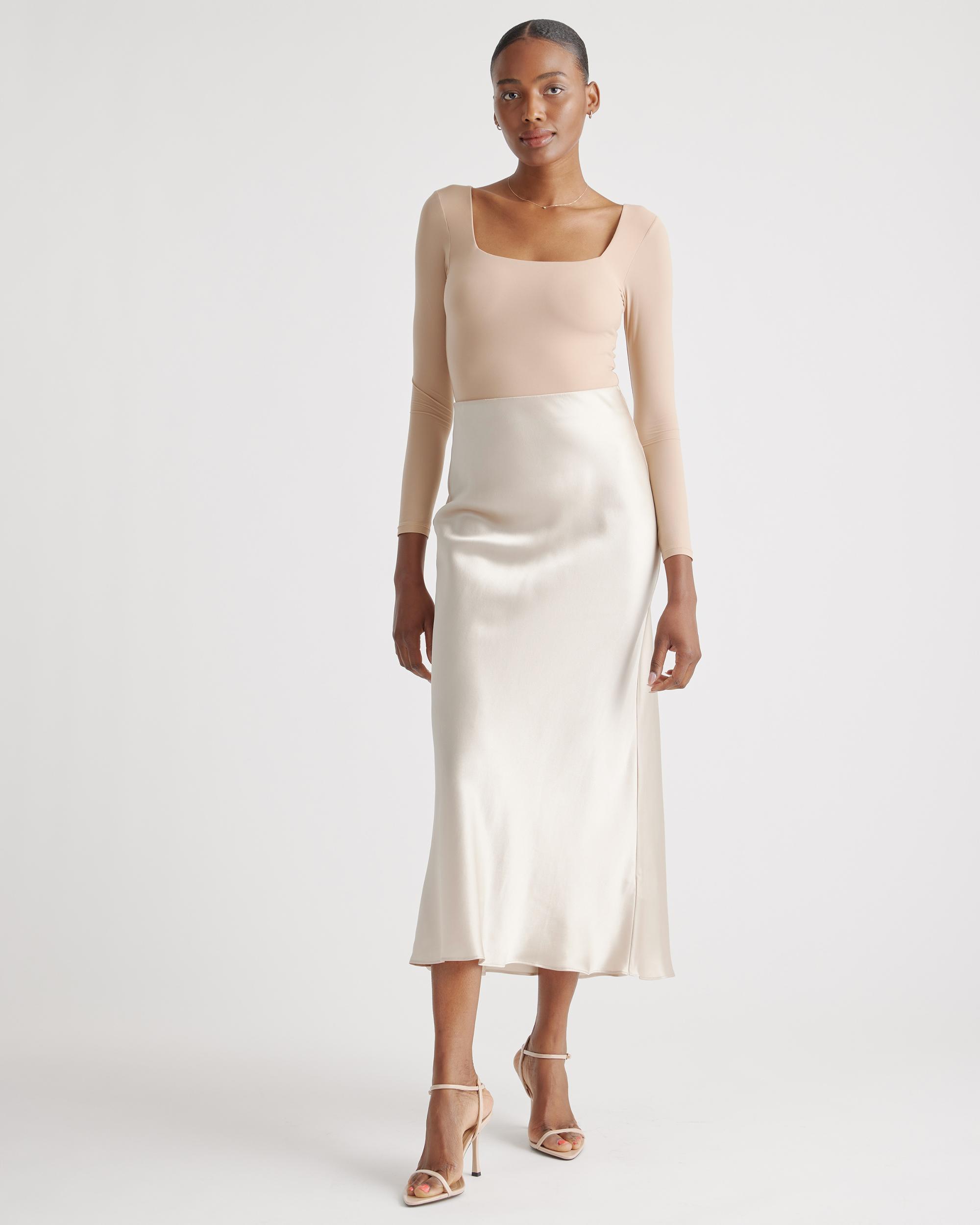 Quince | Women's Second Skin Square Neck Long Sleeve Bodysuit Size XL, Nylon/Spandex Product Image