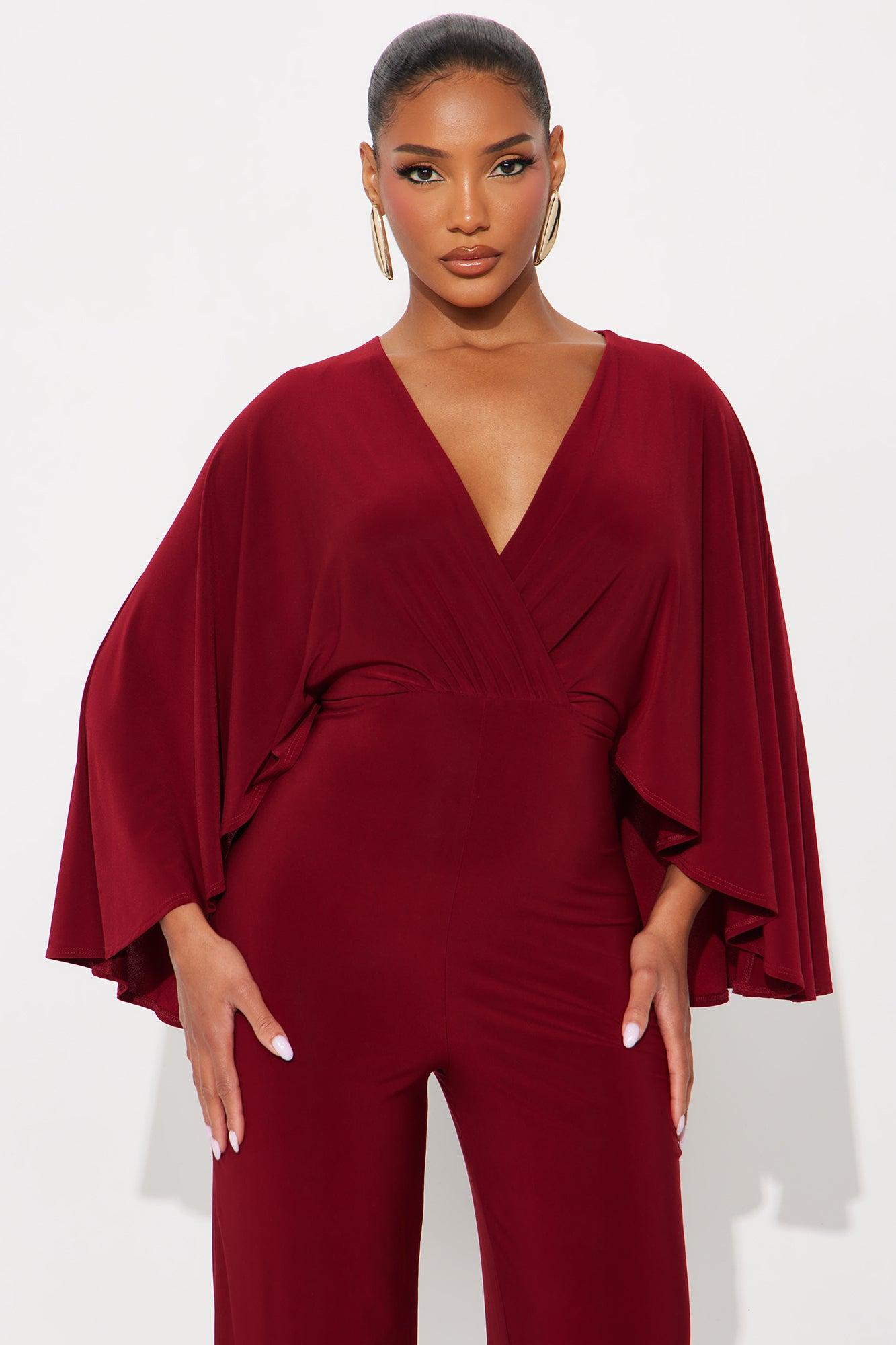 Jelena Cape Top Wide Leg Jumpsuit - Burgundy Female Product Image