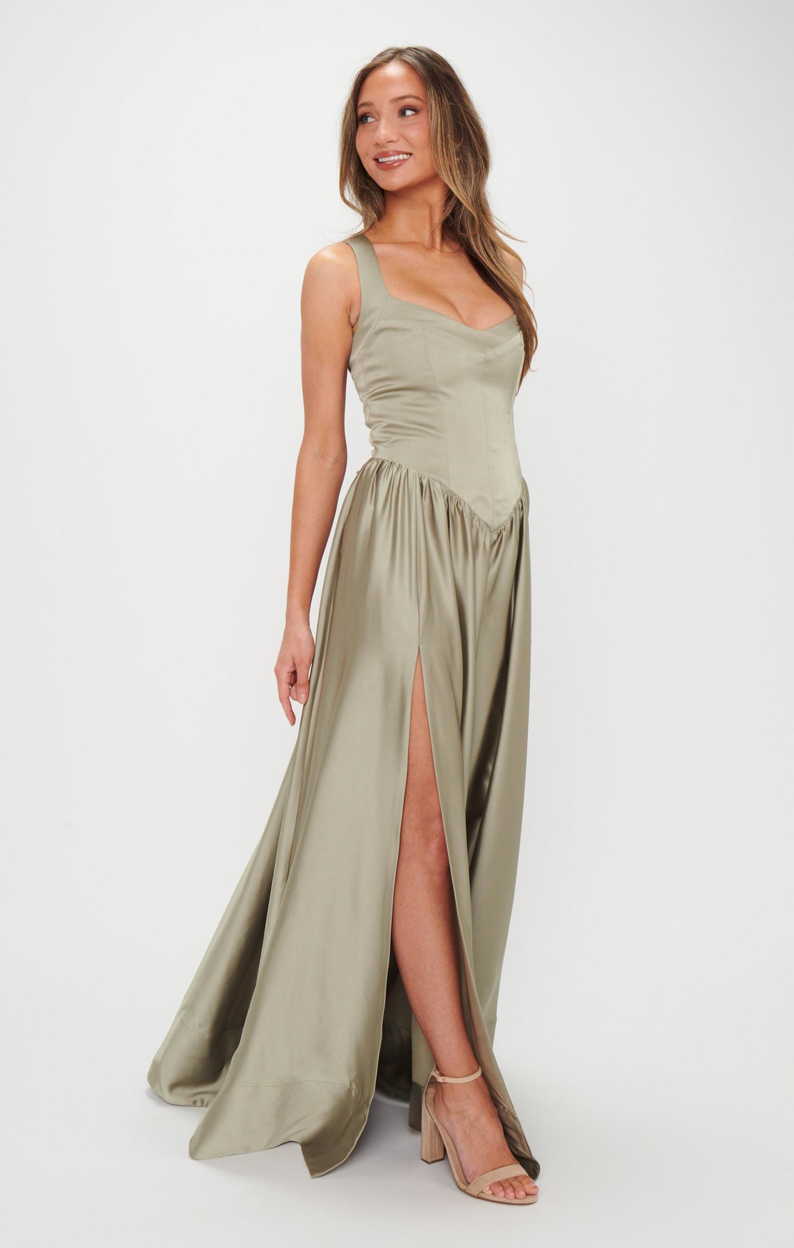 Abigail Maxi Dress ~ Moss Green Luxe Satin Product Image