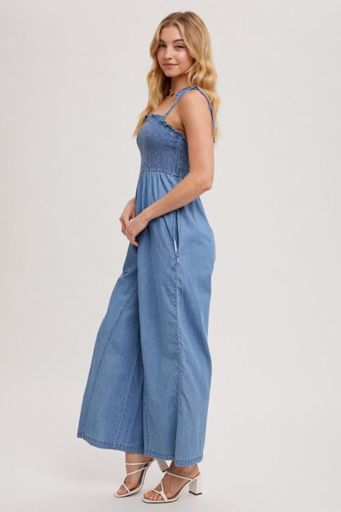 Smocked Denim Jumpsuit Product Image