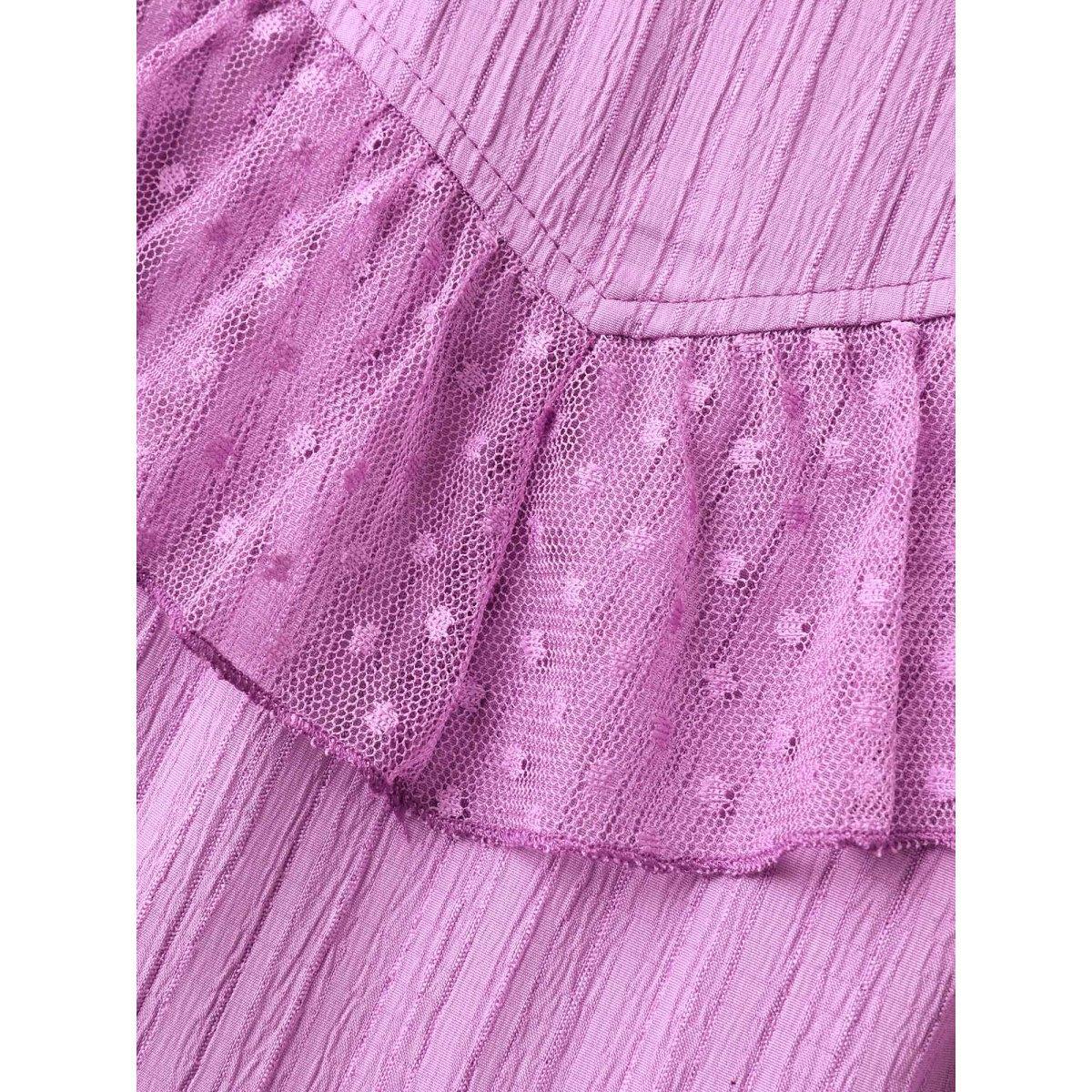 Plus Size Textured Ruffled Detail Pockets Midi Dress RedViolet Women Round Neck Cap Sleeve Curvy BloomChic 30/6X Product Image