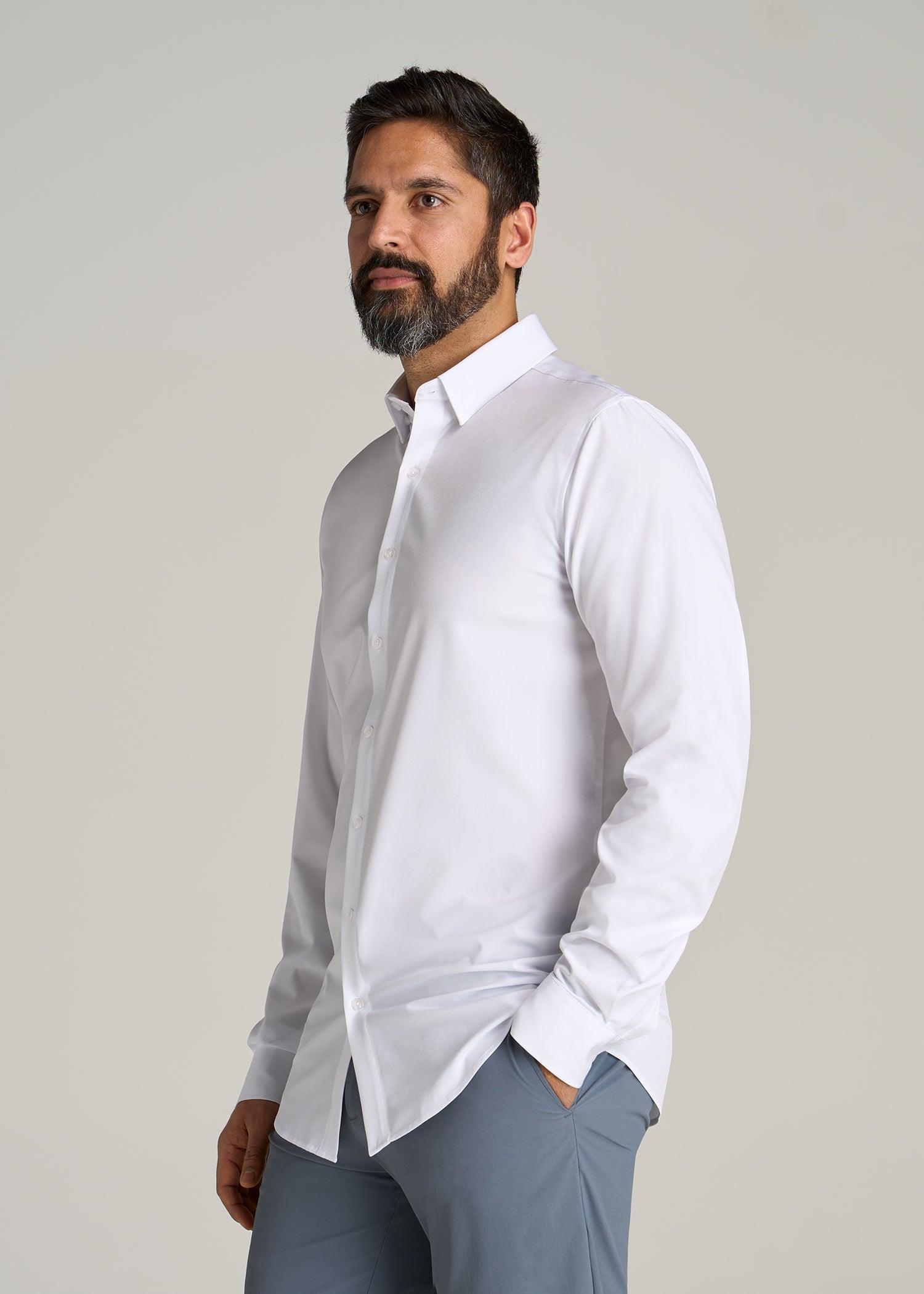 Traveler Stretch Dress Shirt for Tall Men in White Male Product Image