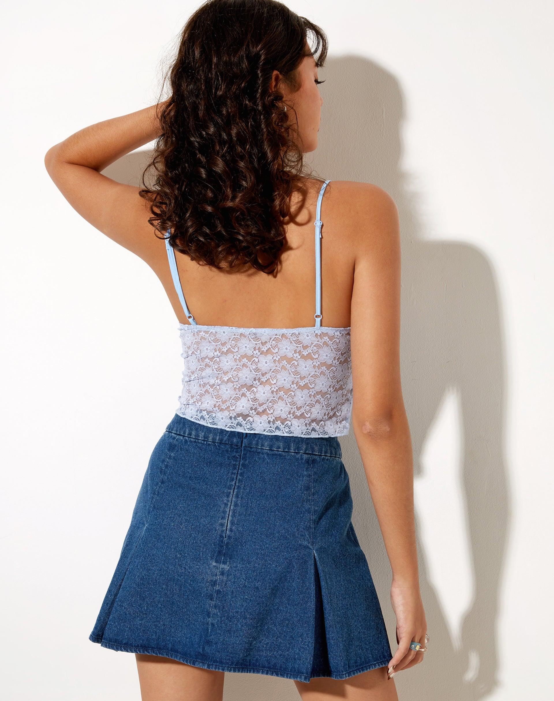Mayrinda Crop Top in Lace Powder Blue Product Image