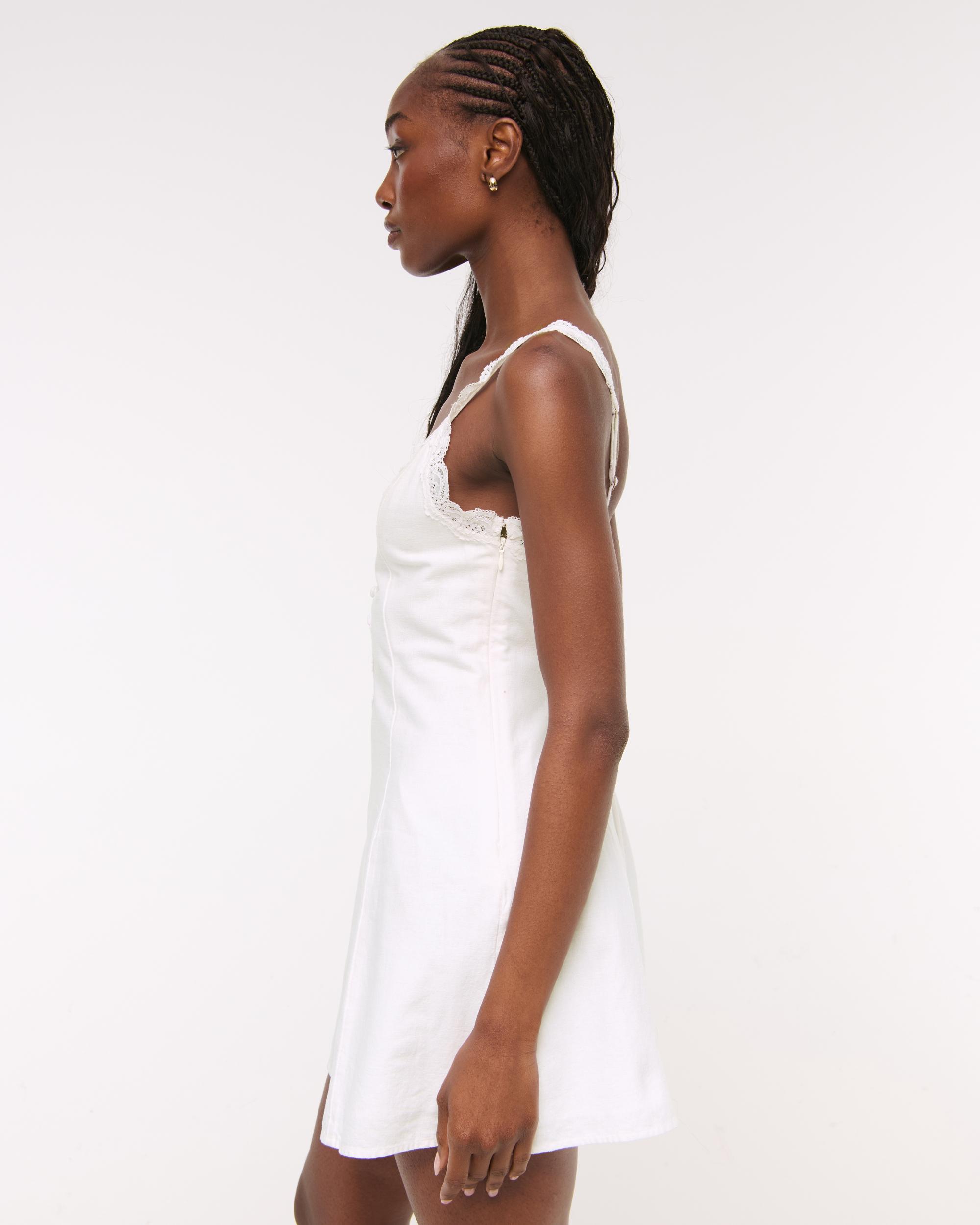 Lace-Trim Button-Front Mini Dress Product Image