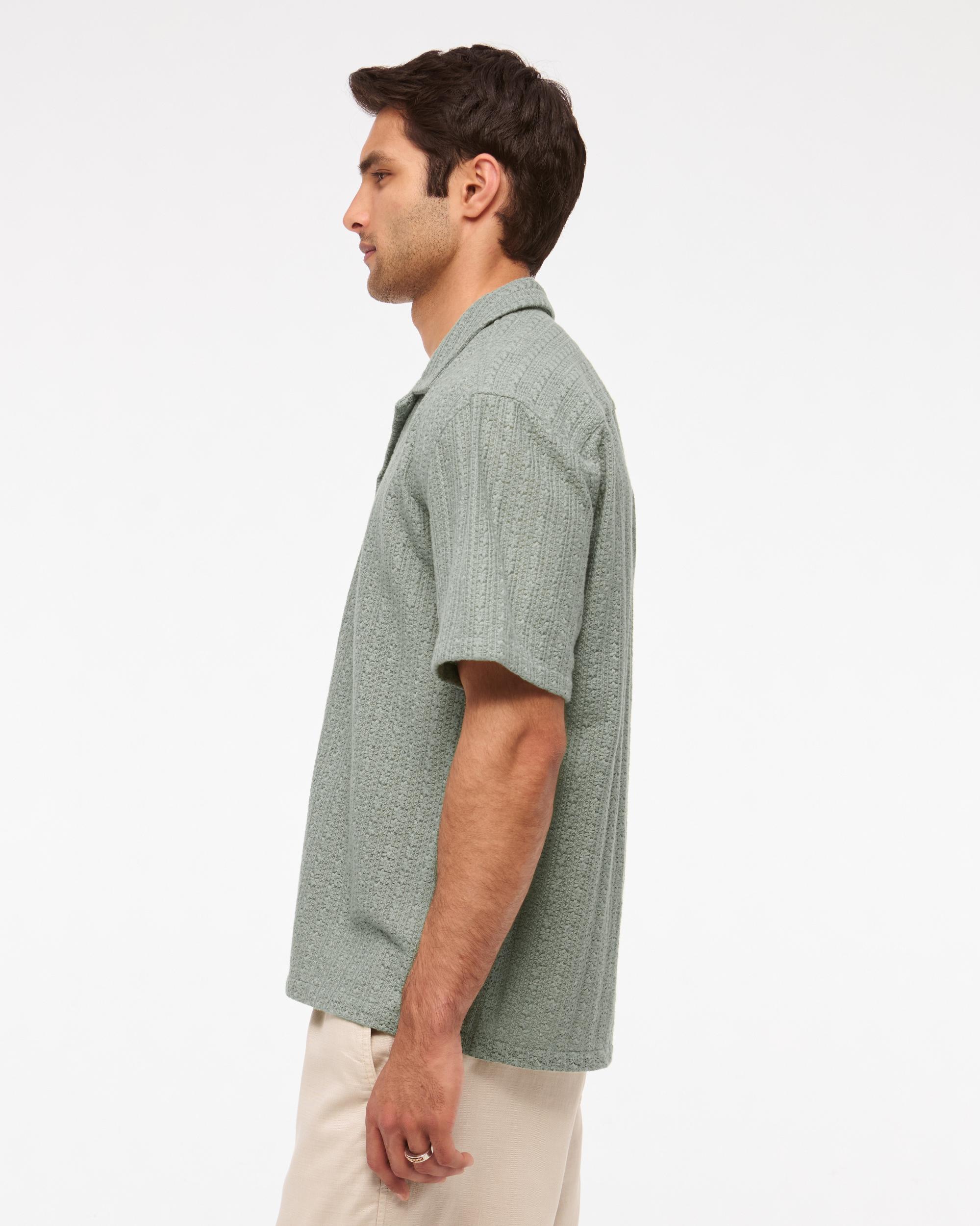 Camp Collar Cropped Lace Shirt Product Image