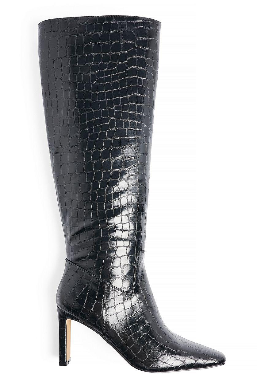 Squared Toe Croc Pattern Boots Product Image