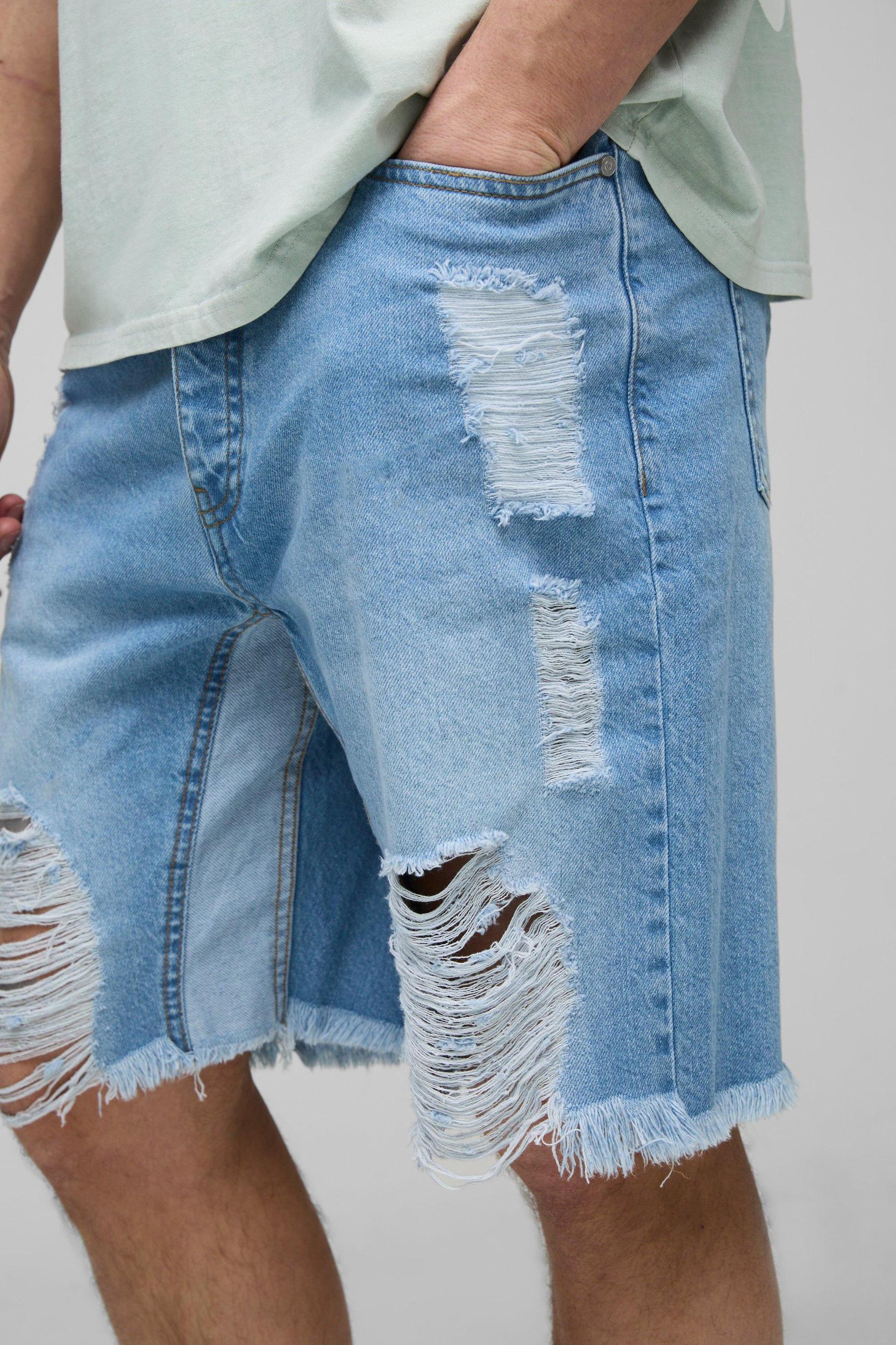 Tall Relaxed Ripped Gusset Jean Shorts | boohooMAN USA Product Image